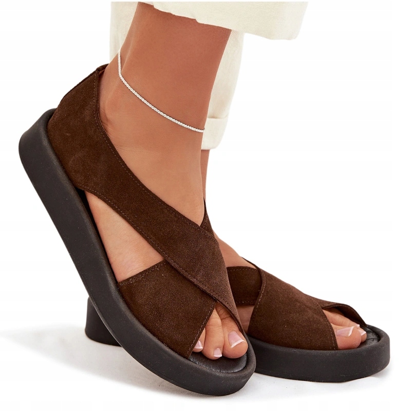 Dámské Sandály Z Přírodního Semiše Pohodlné Zazoo 3196 Hnědé 40