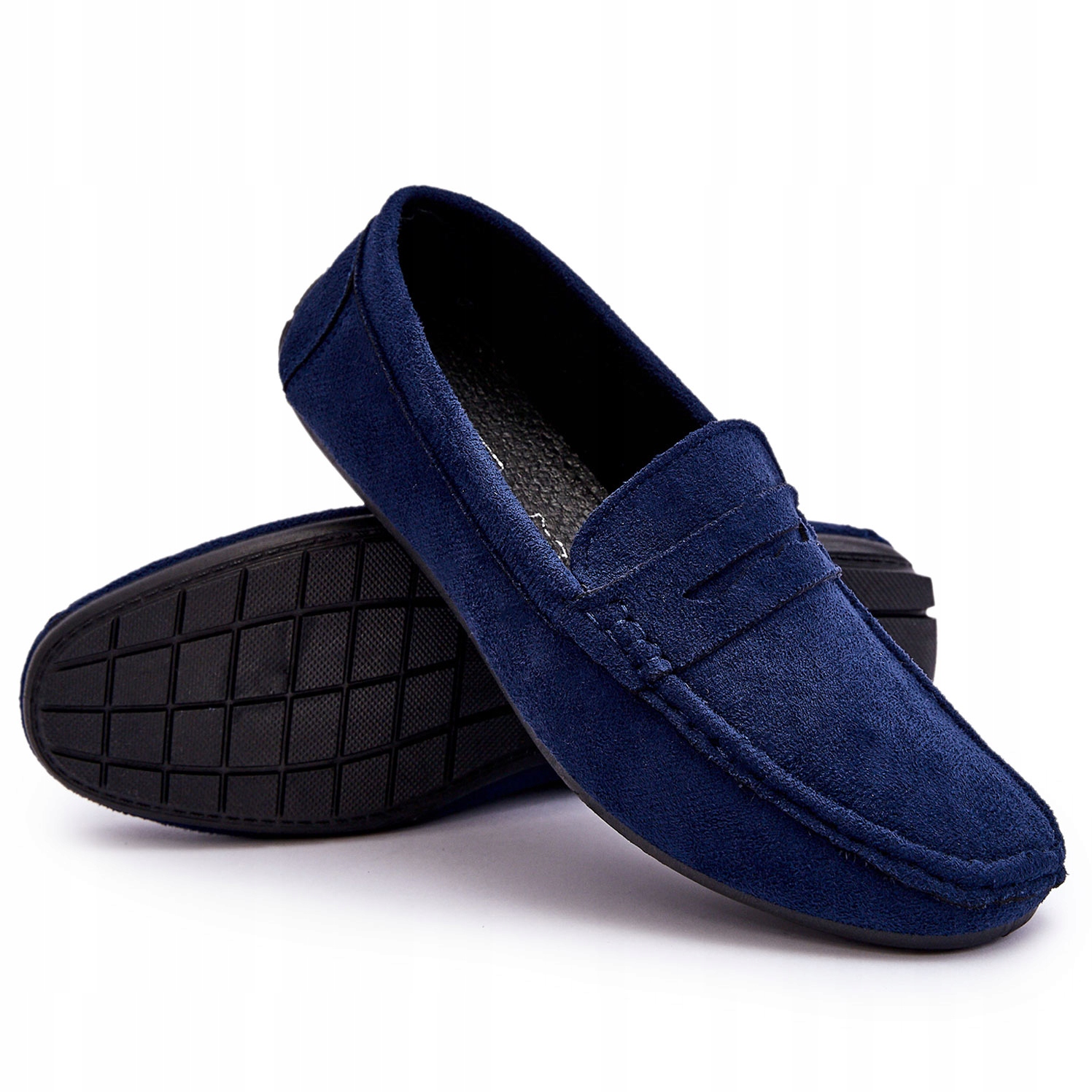 MOKASYNY MĘSKIE ZAMSZOWE WSUWANE GRANATOWE 43