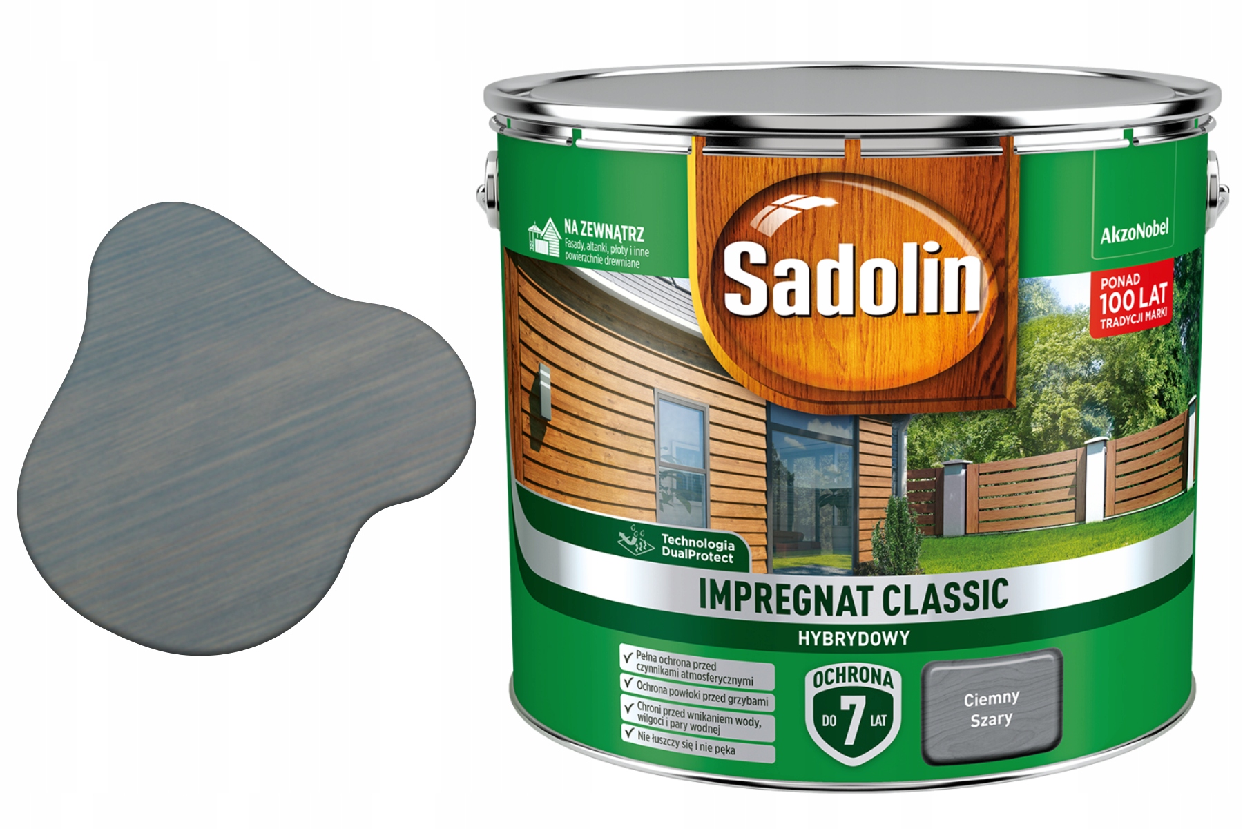 Sadolin Wydajny Impregnat Do Drewna Classic Hybrydowy Ciemny szary 9L