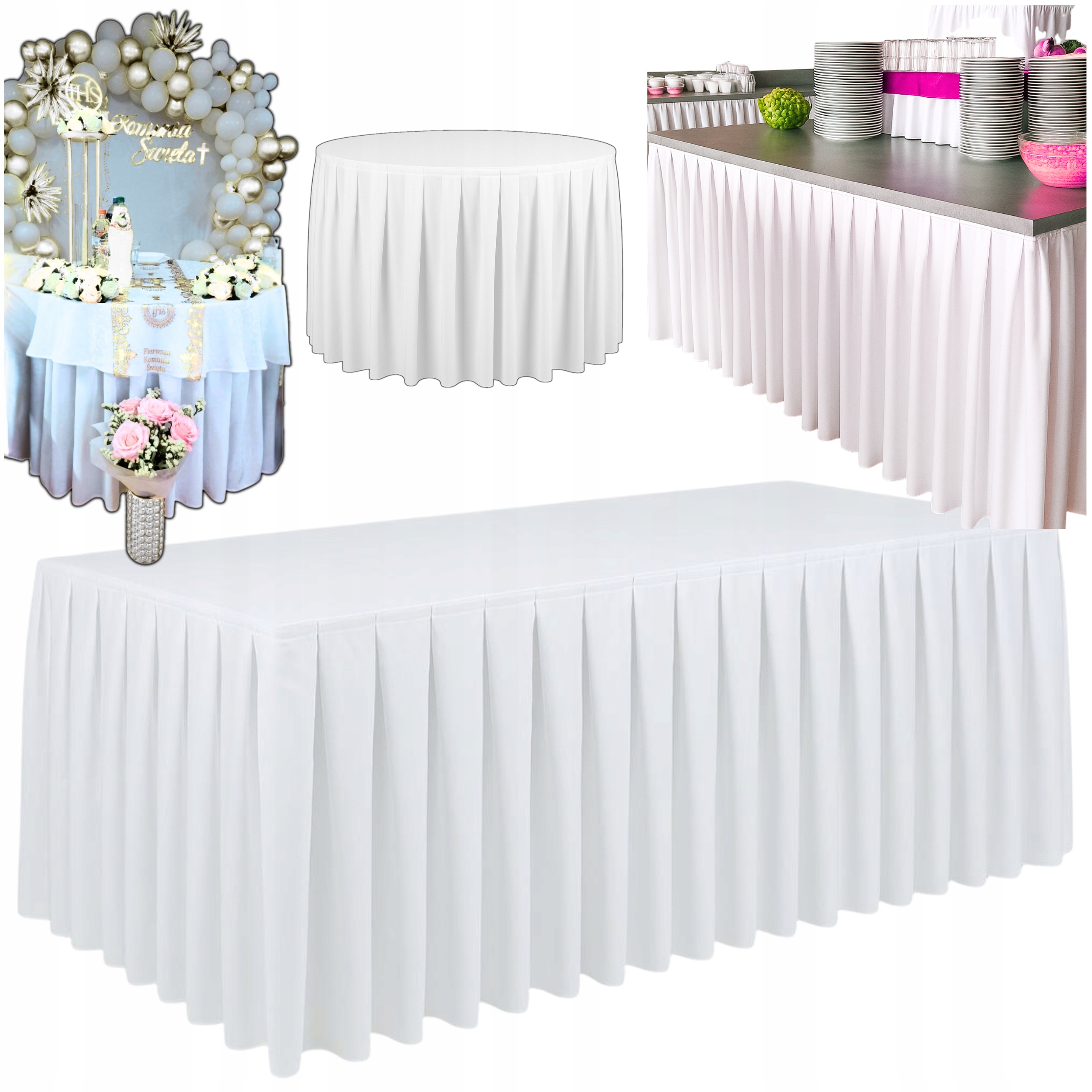 Skirting Falbana do stołu Biała 565cm 220gsm Gruba Premium obrus bankietowy
