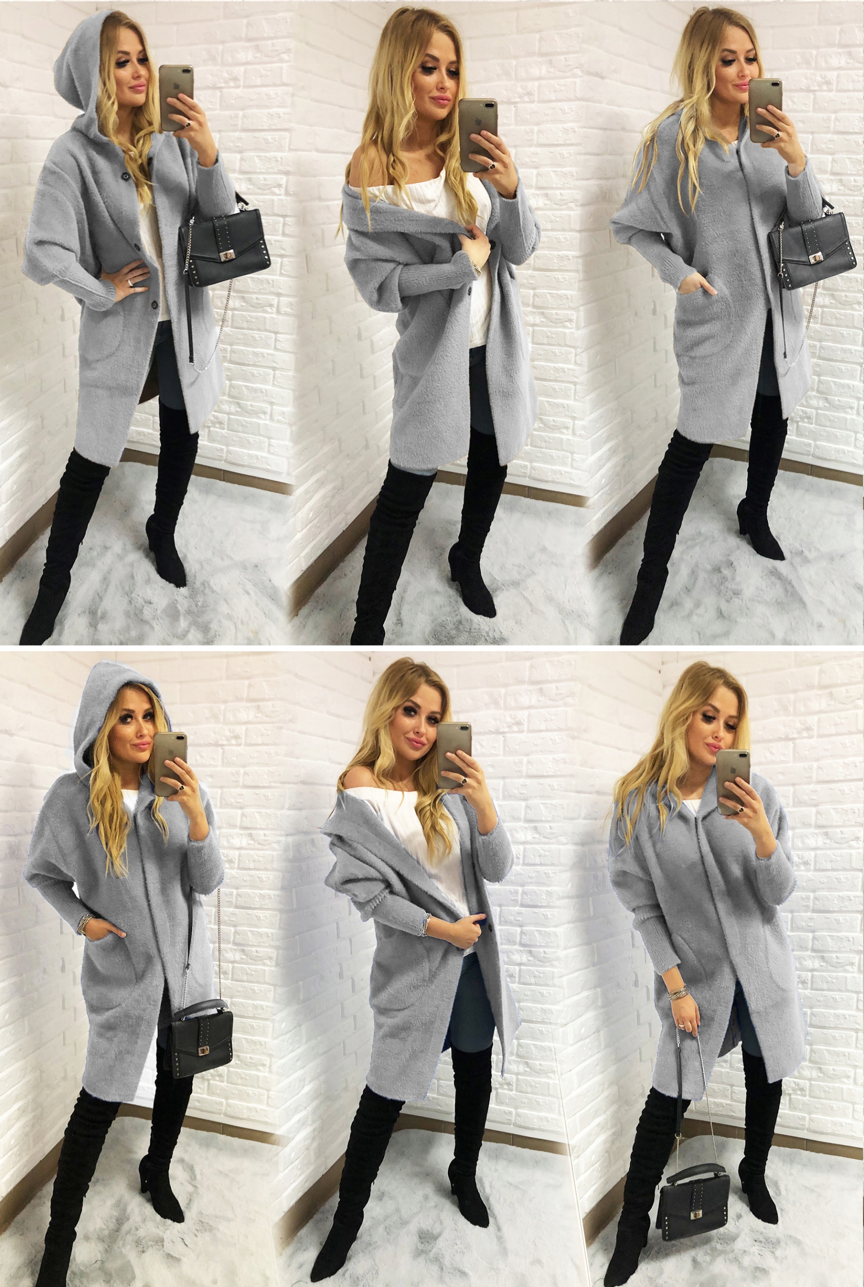 ALPAKI SWETER PŁASZCZ WEŁNA KOLORY oversize DŁUGI Zapięcie zatrzask