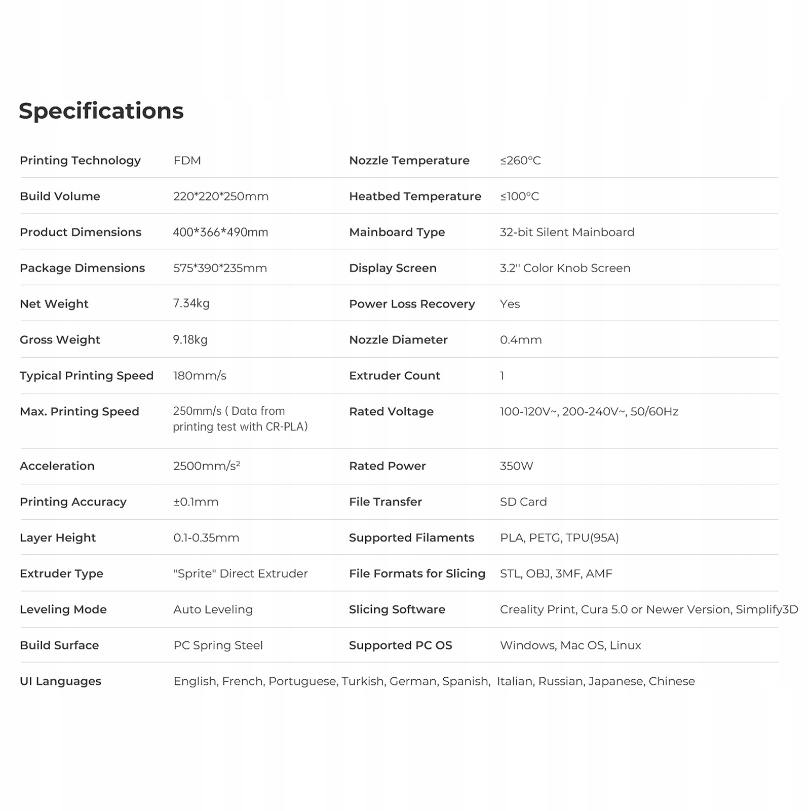 Creality Ender-3 V3 SE Wysoka precyzja Drukarka 3D Technologia druku FDM