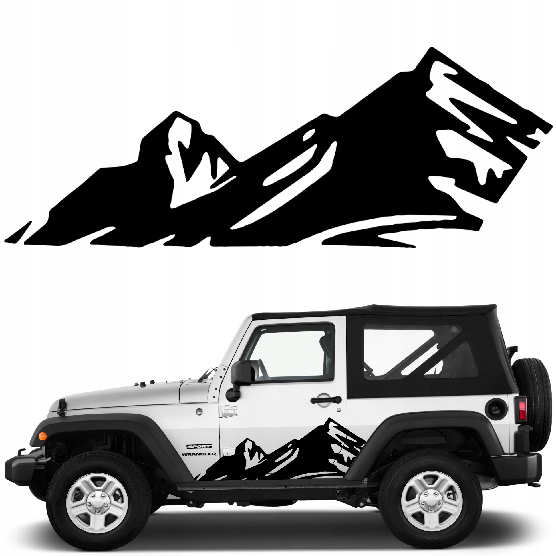2x Samolepka Hory Offroad 110x40cm Jeep dveře maska
