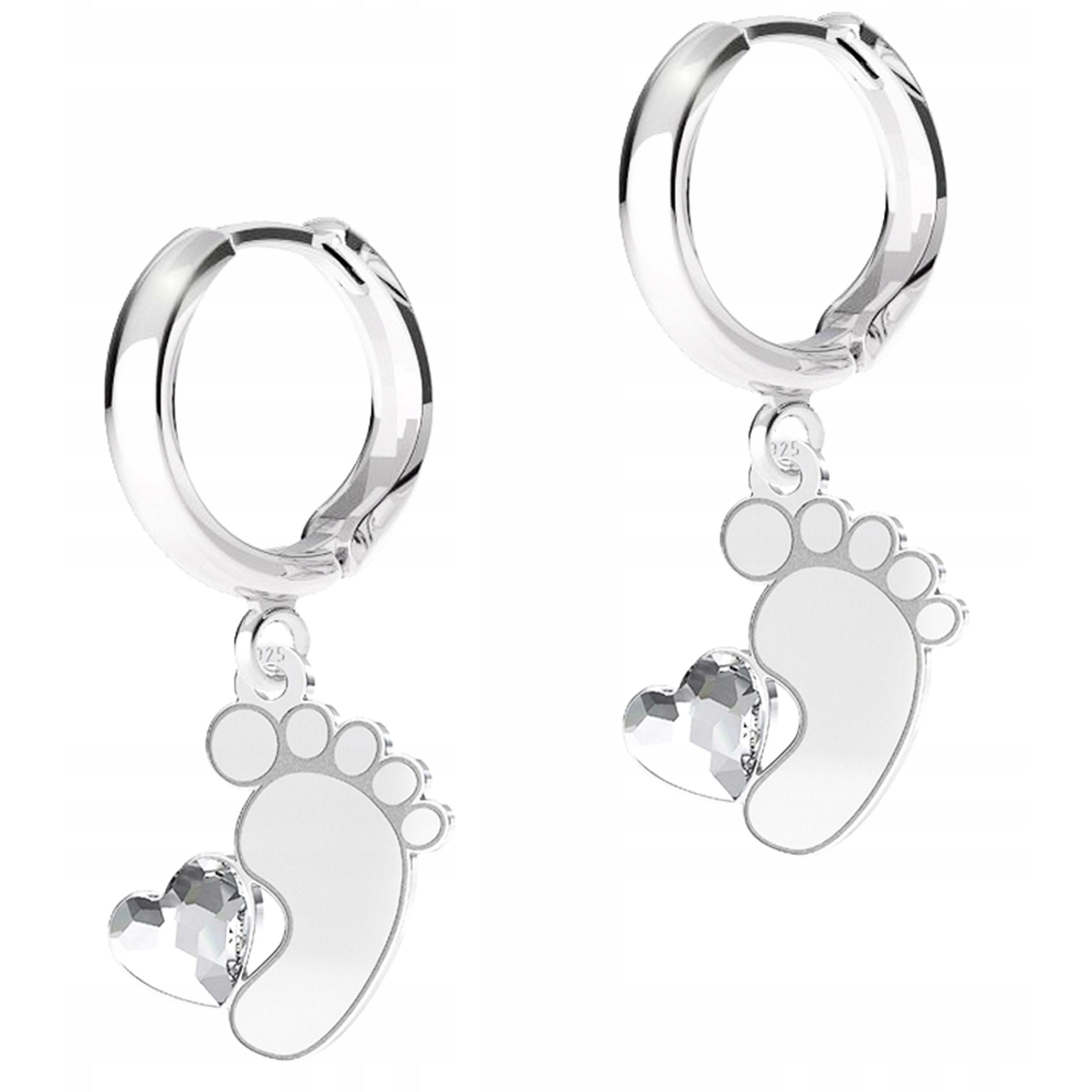 Stříbrné Náušnice Nohy Chodidla dítěte se zirkonem Srdce Noha Stříbro 925