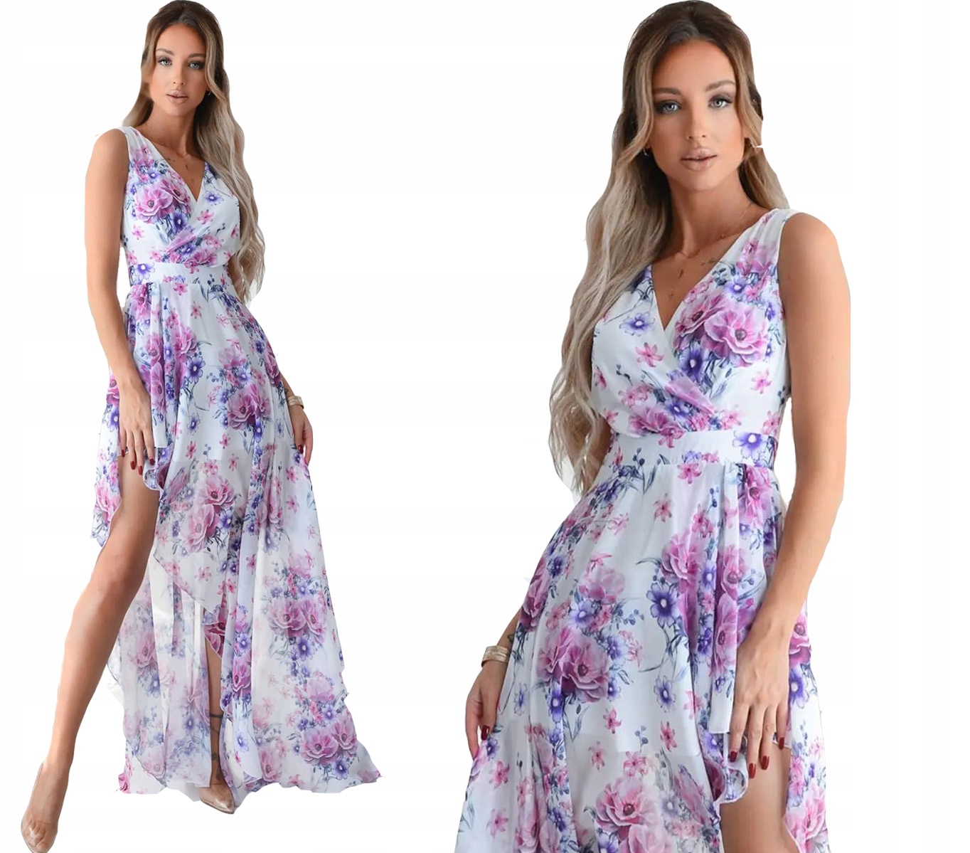 

Sukienka elegancka długa kwiaty zwiewna wesele T