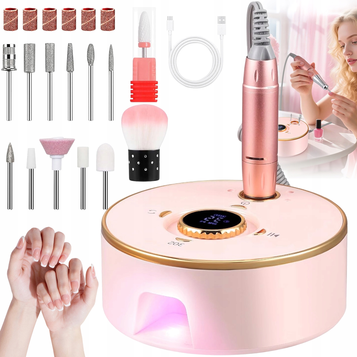 Bruska Na Nehty Manikúra Pedikúra Profesionální Sada Fréz Moc