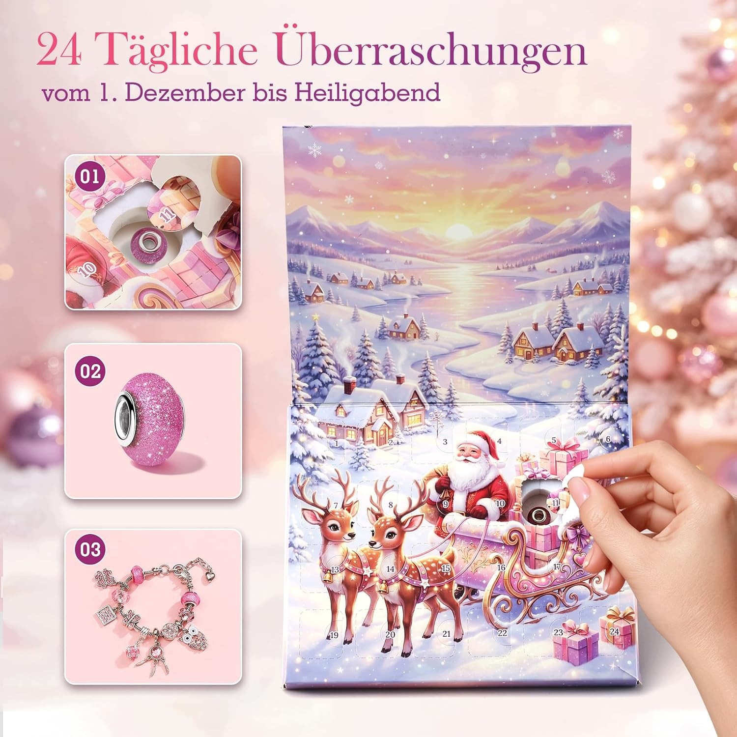 Адвент-календарь AM в форме ёлки, 24 украшения: серьги, ожерелья, кольца и браслеты — фото 3