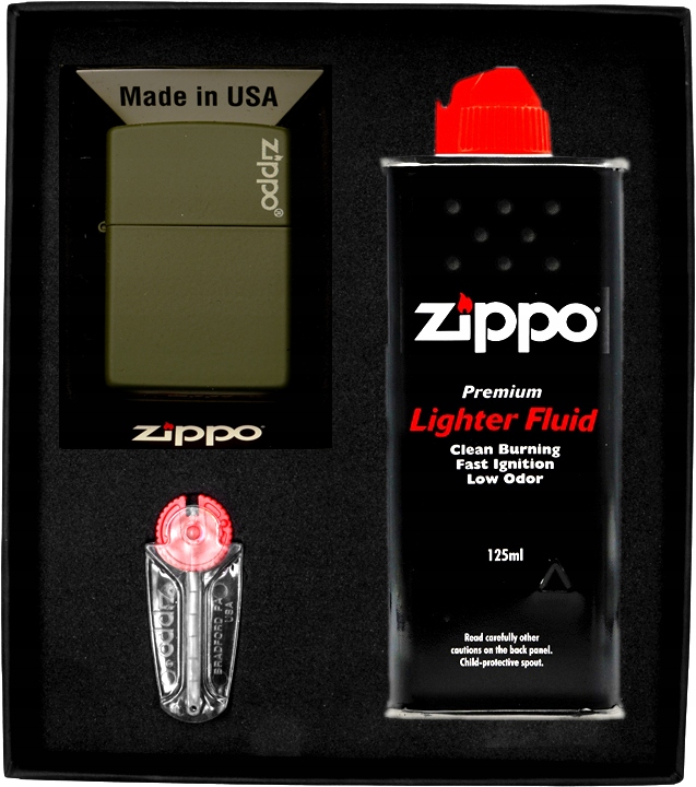 Sada Zippo Zapalovač Green Matte Logo Dárkový No1