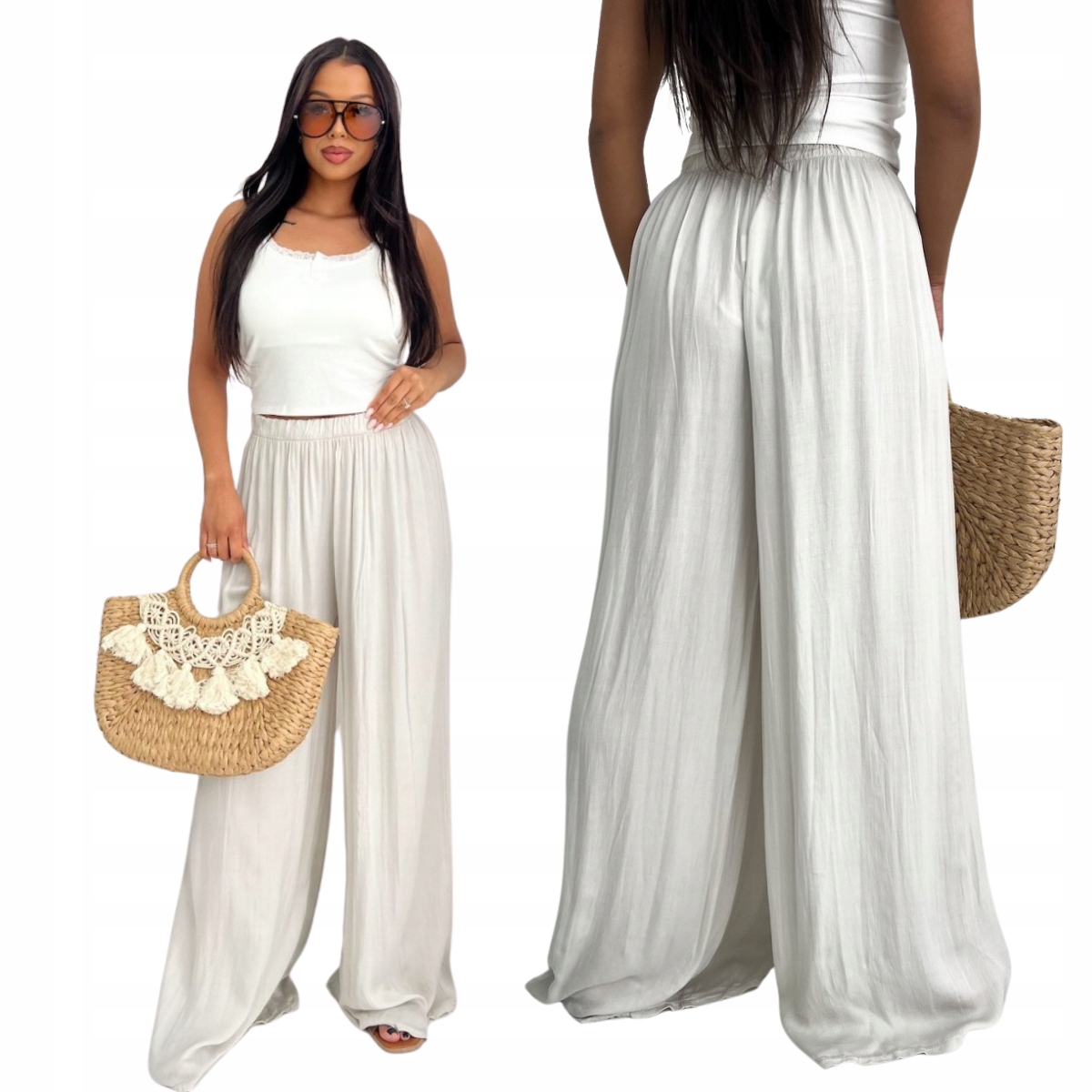 Spodnie wiskozowe wide leg kaszmir Monis