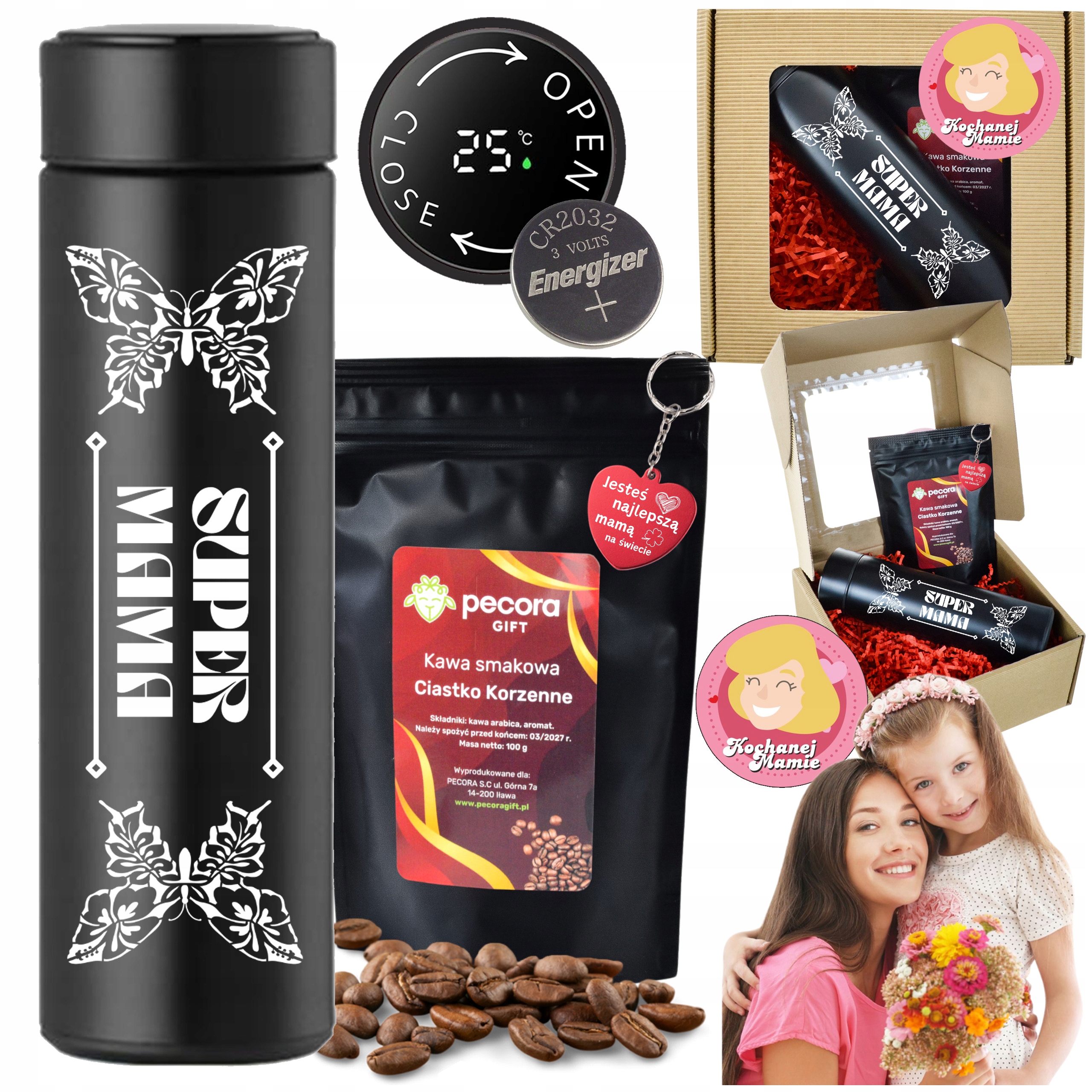 Kubek termiczny Led z Grawerem Brelok Kawa Dla Mamy na Dzień Matki