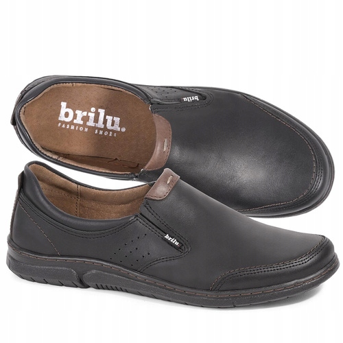 Brilu Polskie Skórzane Wsuwane Półbuty Męskie Erwin Czarne 43