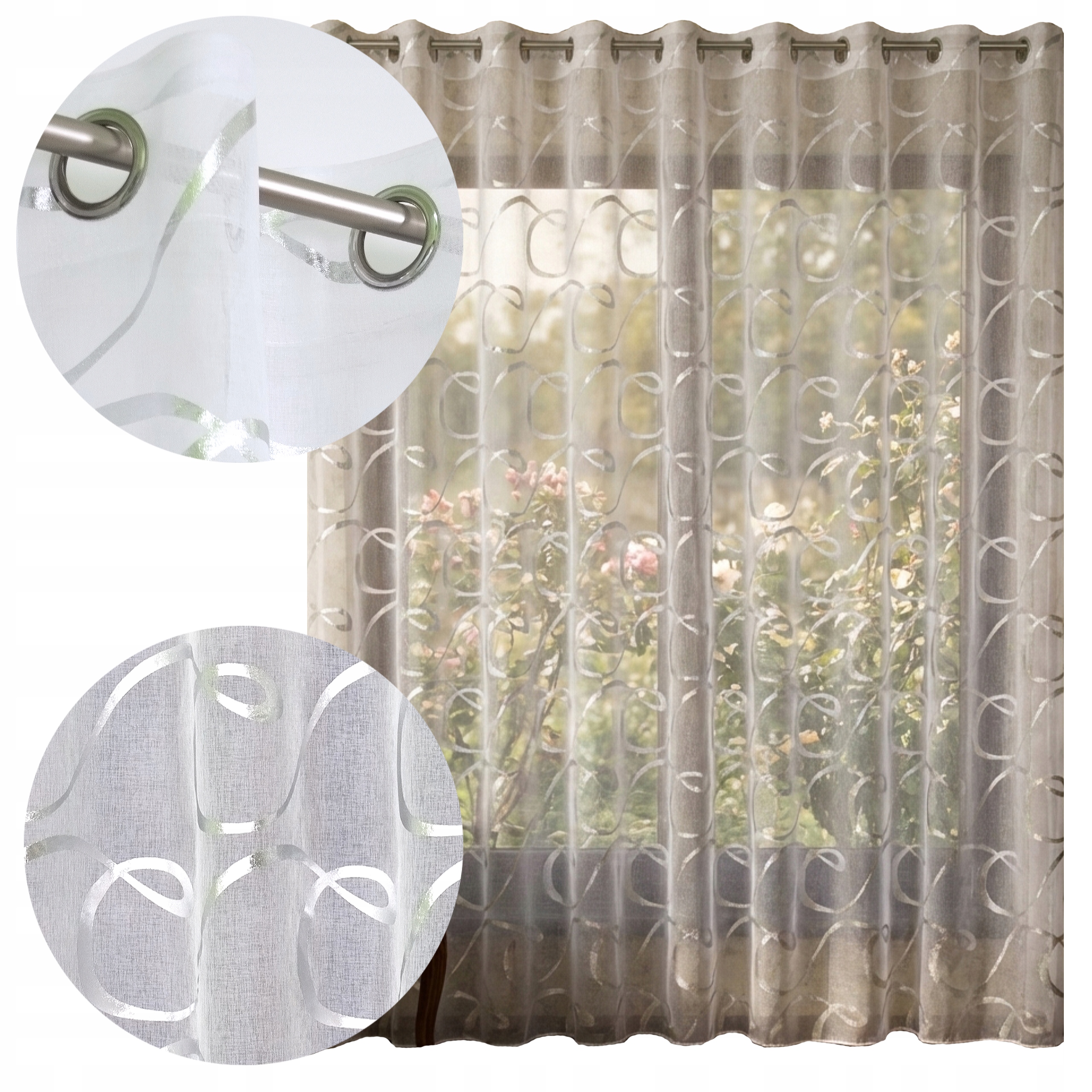 Vintage Záclona Roksana Etamin Olověná Stříbrná Poutka 400x200 cm Hotová