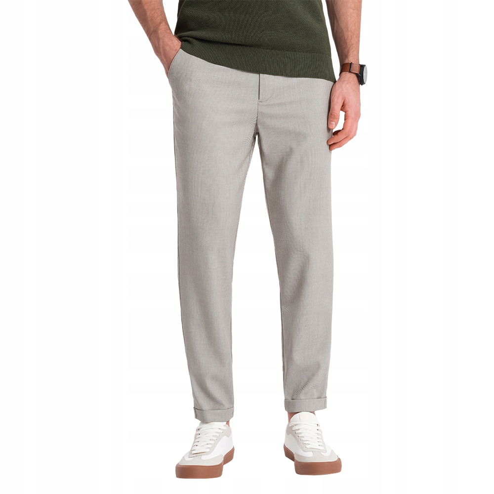 Pánské chino kalhoty Regular Fit s gumou šedo-béžové V1 OM-PACP-0157 S