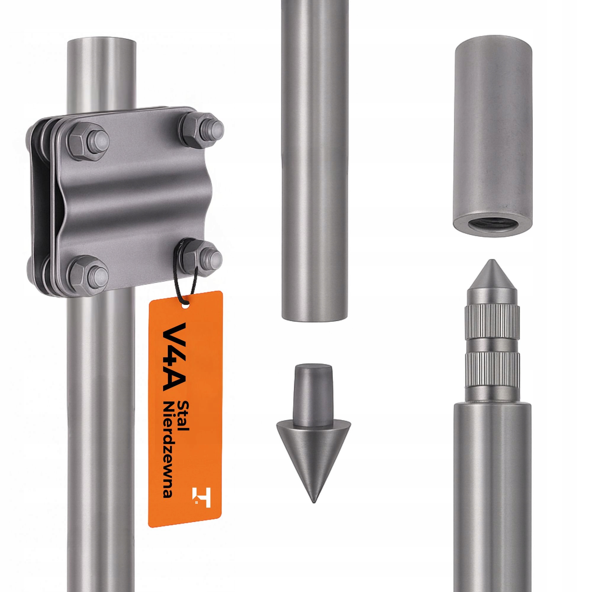 Uziom 20 mm stal nierdzewna V4A Zestaw 1.5 metra złącze grot mech