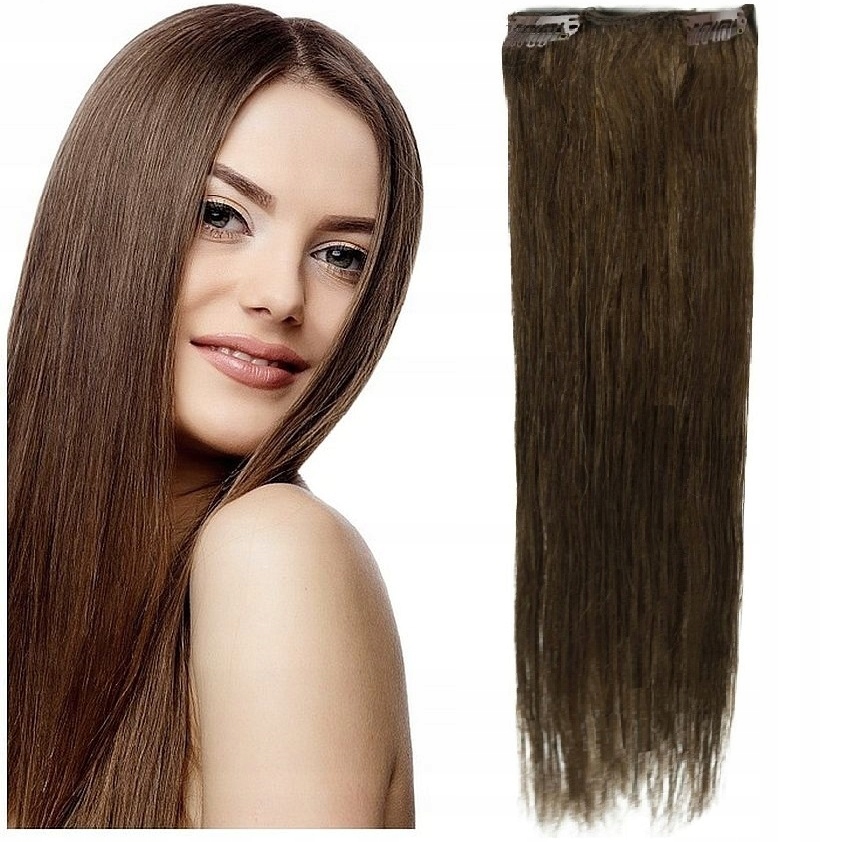 Clip-in Příčesek Do Vlasů 100% Přírodní Páska Dopinka 50 CM světle hnědá 6