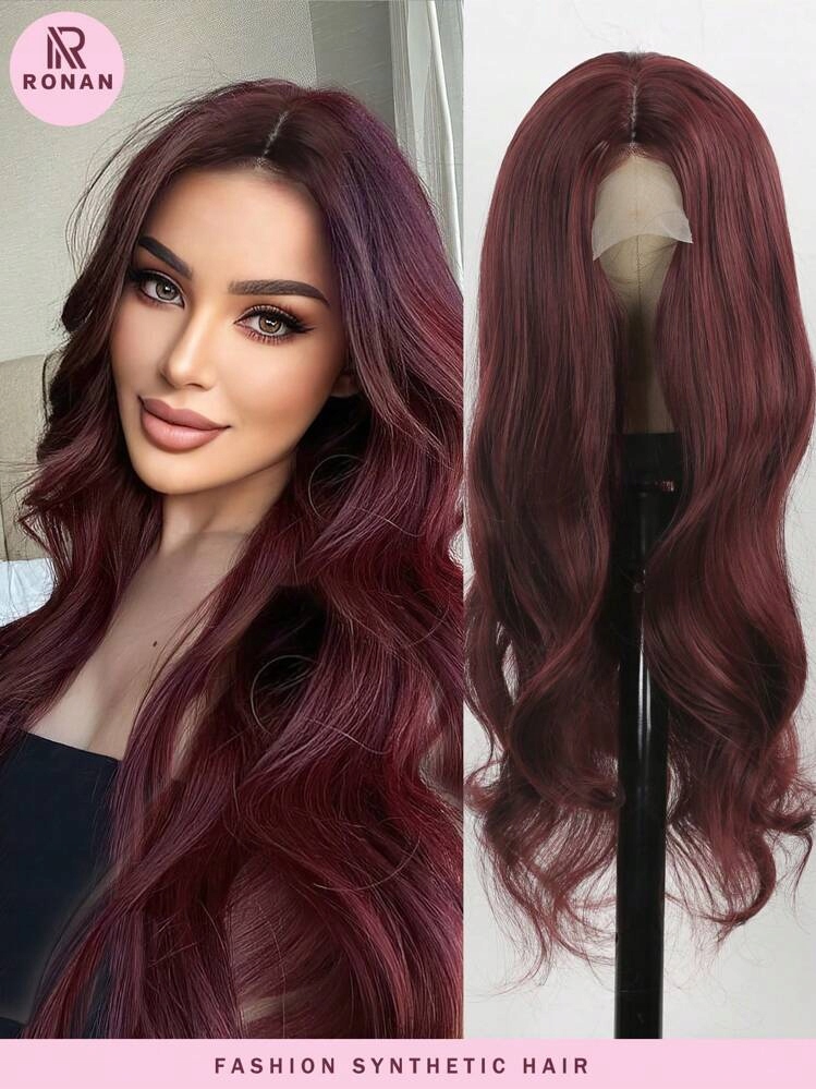 Shein Burgundowa Peruka Długie Włosy