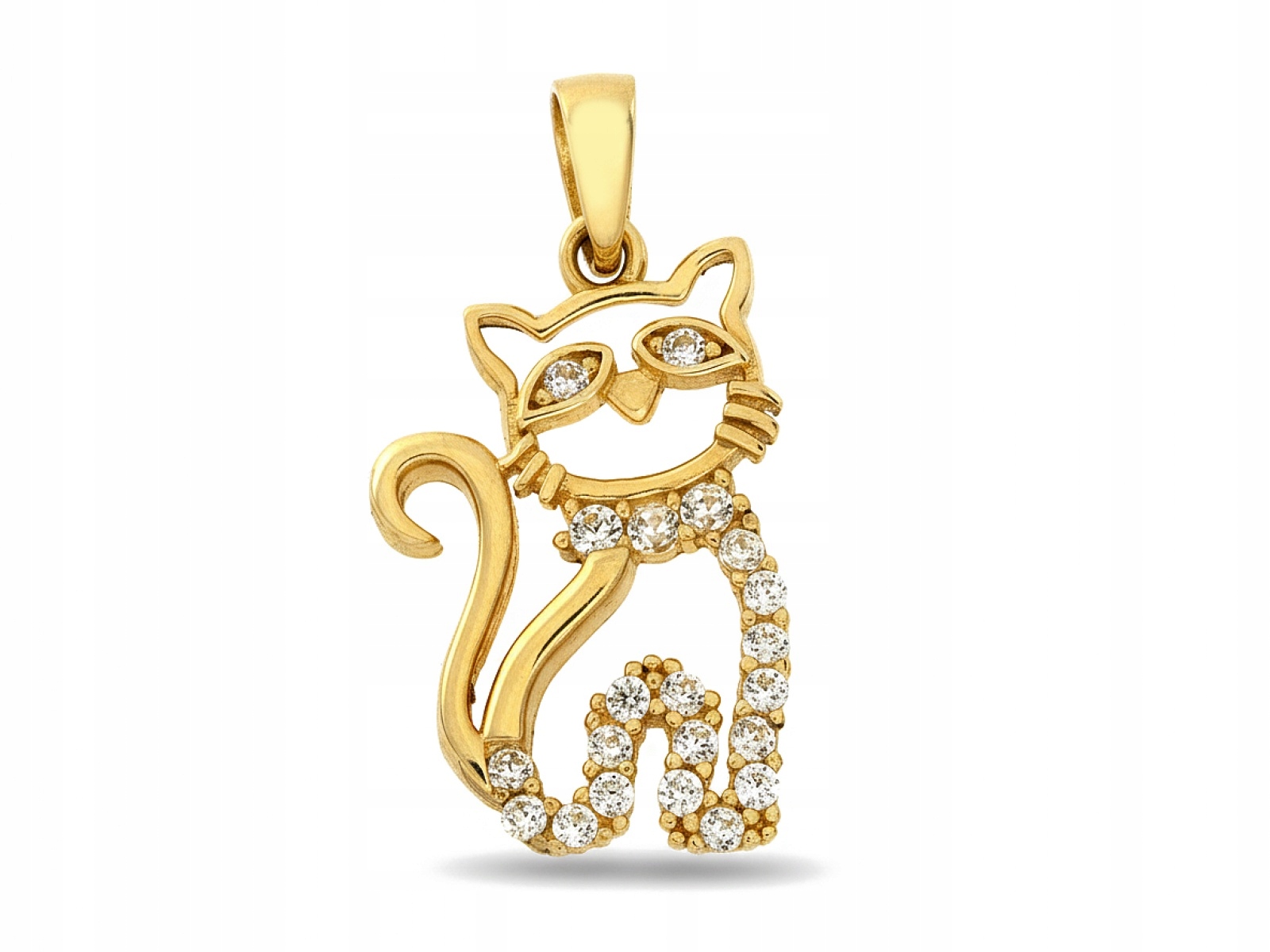 Zlatý přívěsek 585 Kočka s bílými zirkony Kameny Rámeček Kočka 0.82 g