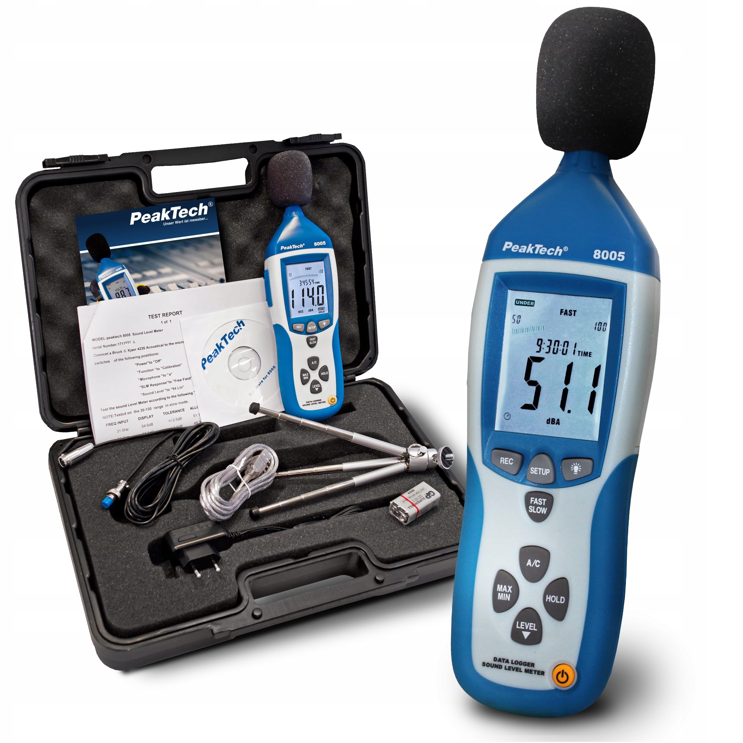PeakTech P 8005, merač hladiny hluku trieda 2, kalibrovaný
