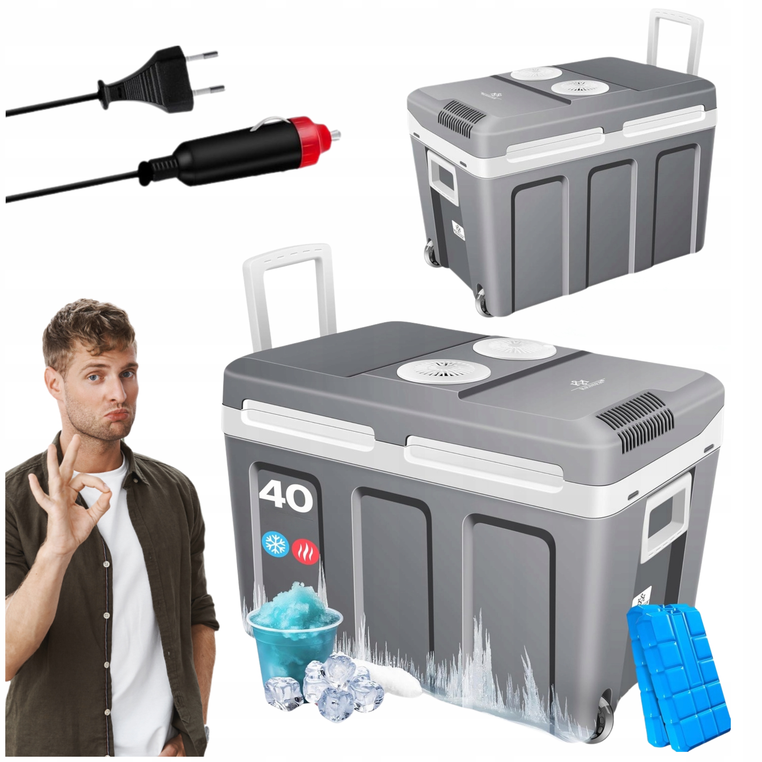 Turistická Lednička 12V 230V Elektrická 40L Velká Vložka Šedá Pro Kempování