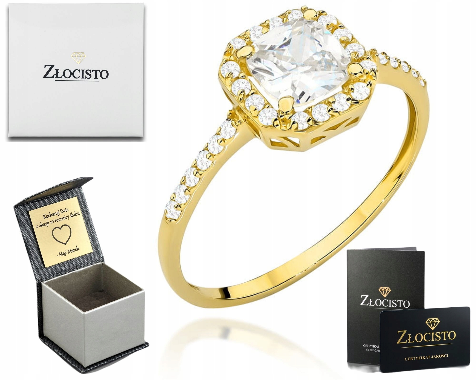 Prstýnek S Čtvercovými Kameny, Zlato Ryzost 585 Jako Dárek Gravírování Dárek