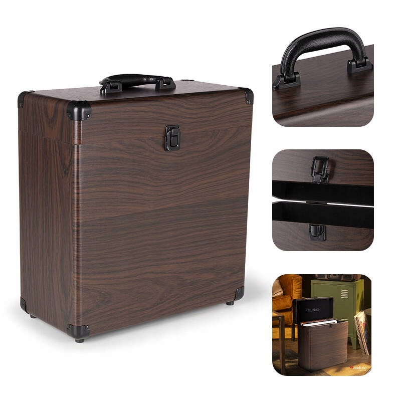 Case walizka futerał na płyty winylowe 30-35szt Audizio ciemne drewno