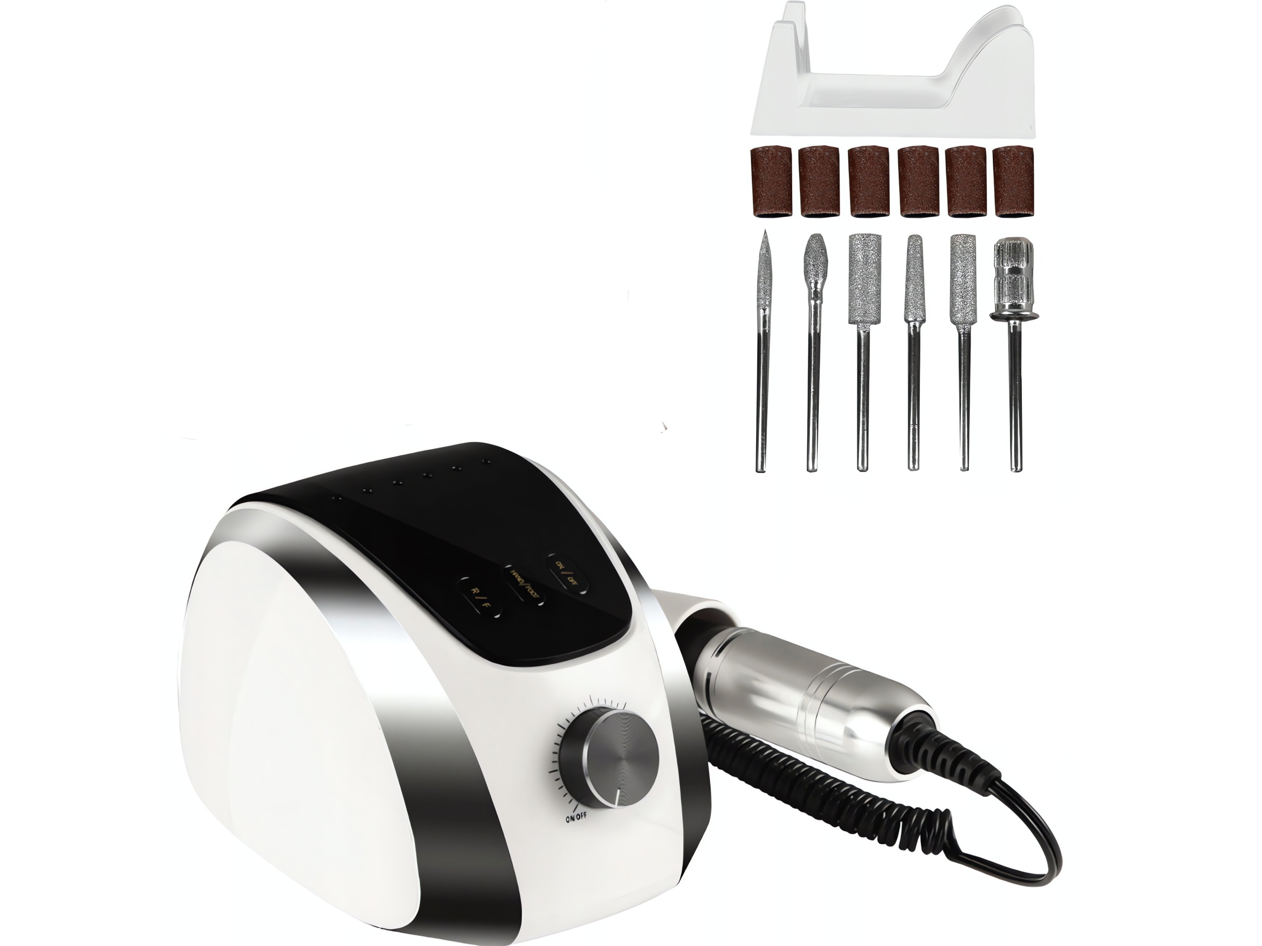 MalTec Bruska na nehty s nástavci, 35000 rpm, 68W, ND-3, bílá