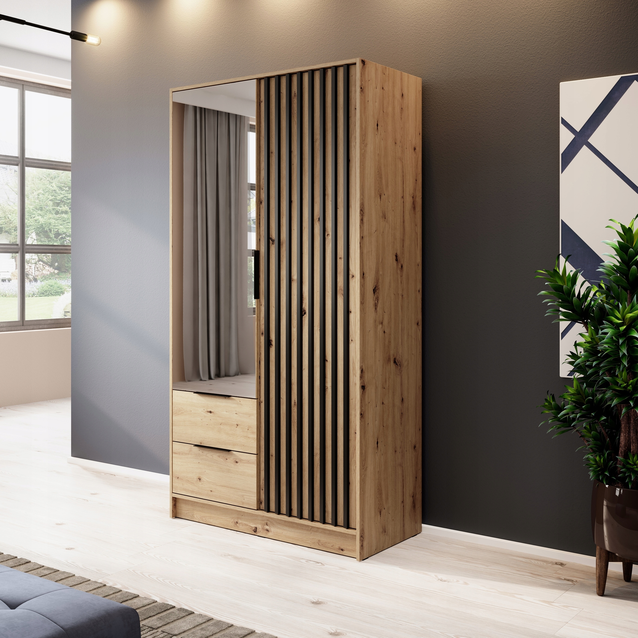 Skříň 105 cm Skříň se zrcadlem Dub artisan