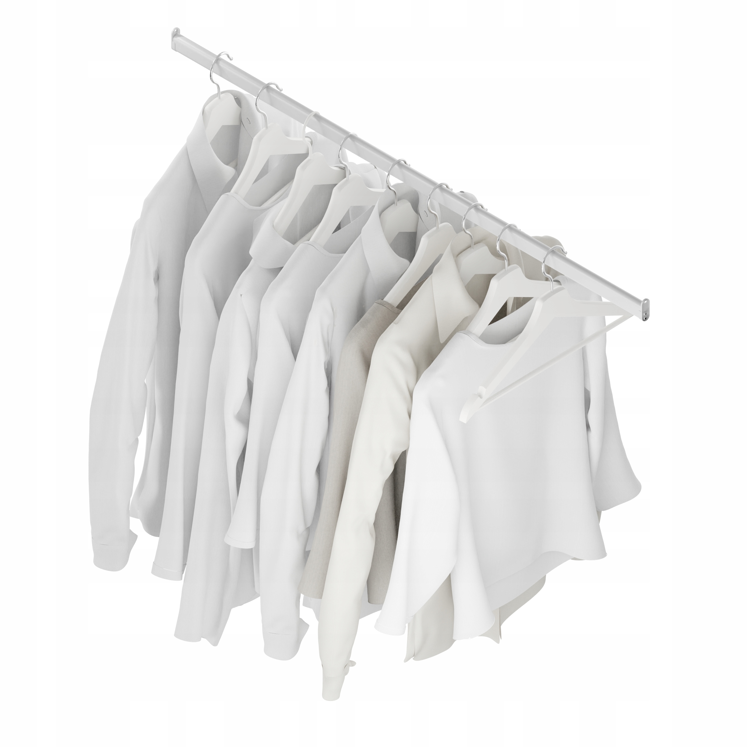 Biały owalny drążek do szafy 200 cm + 2 uchwyty Kod producenta Drążek ubraniowy 200 100 10