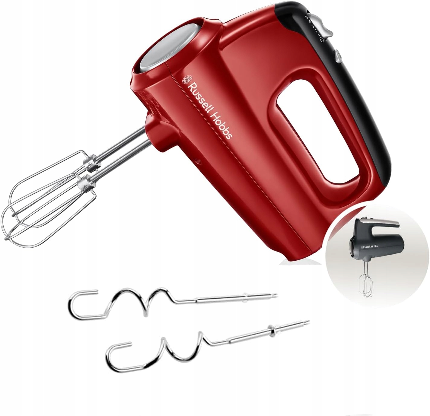 Ruční Kuchyňský Mixér 350W 5 Rychlostí Turbo Metly Háky Na Těsto Červený
