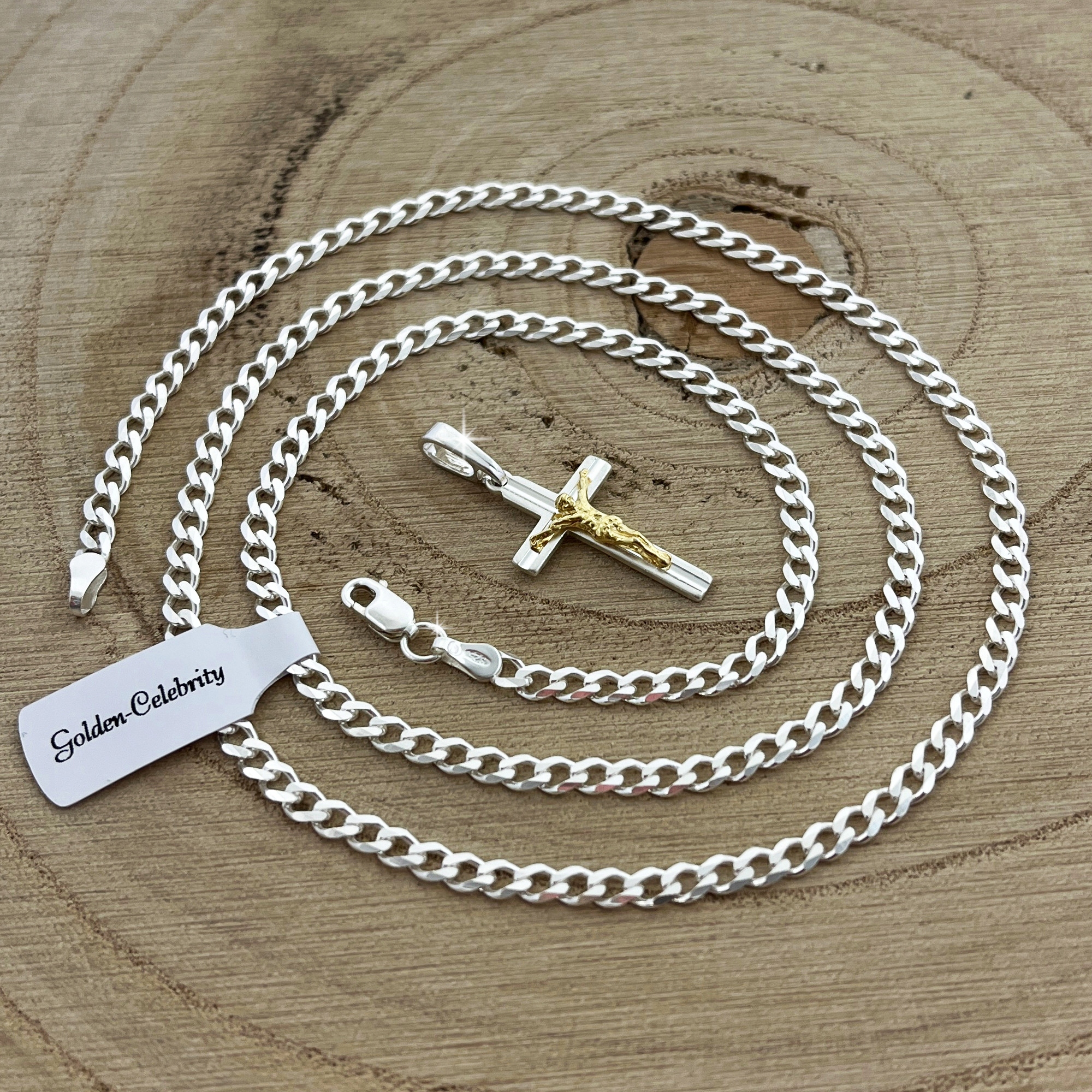 SREBRNY ŁAŃCUSZEK KOMUNIJNY Z KRZYŻYKIEM PRÓBA 925 + GRAWER GRATIS CHRZEST Kolor srebrny