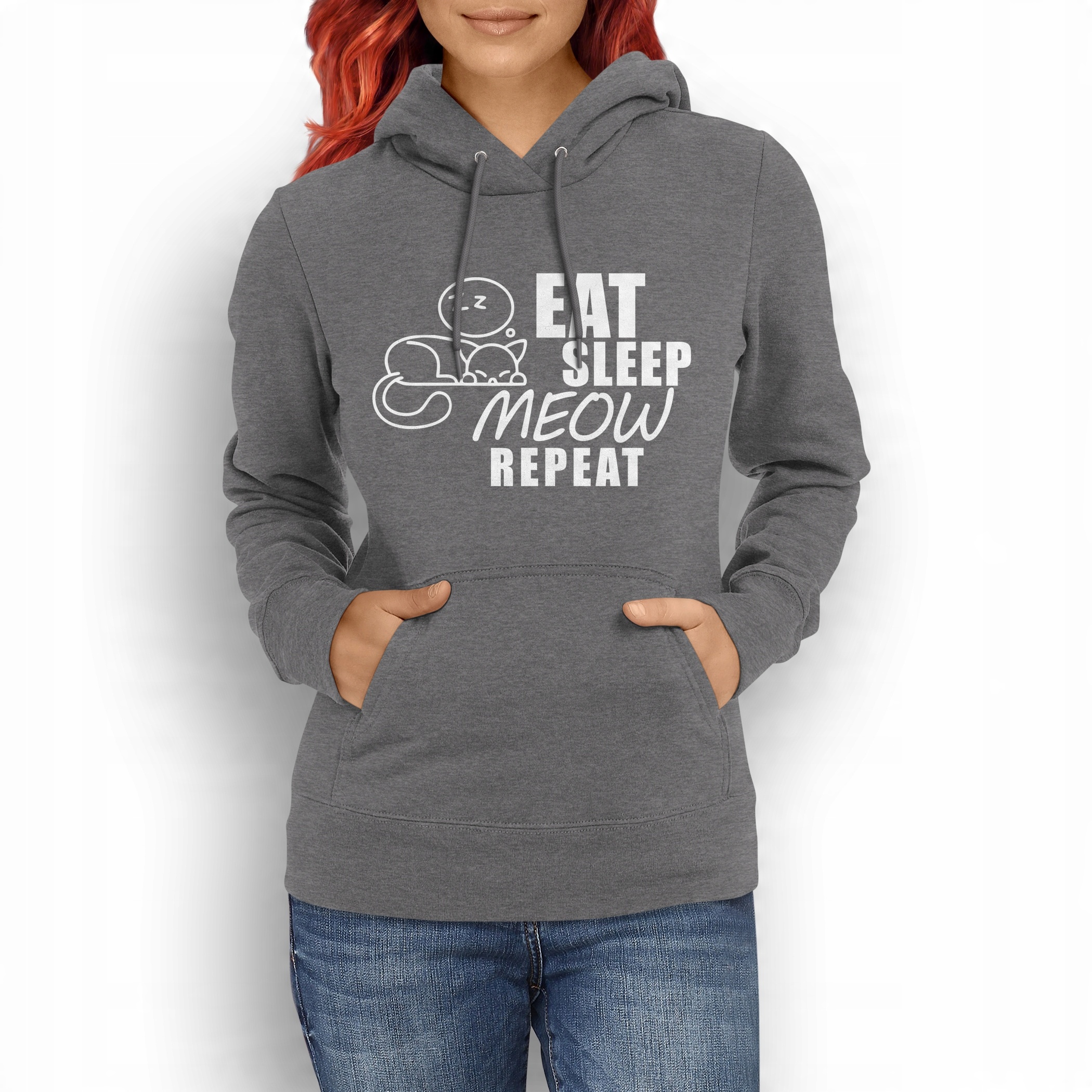 

Bluza damska Eat Sleep Meow, na prezent, szara S