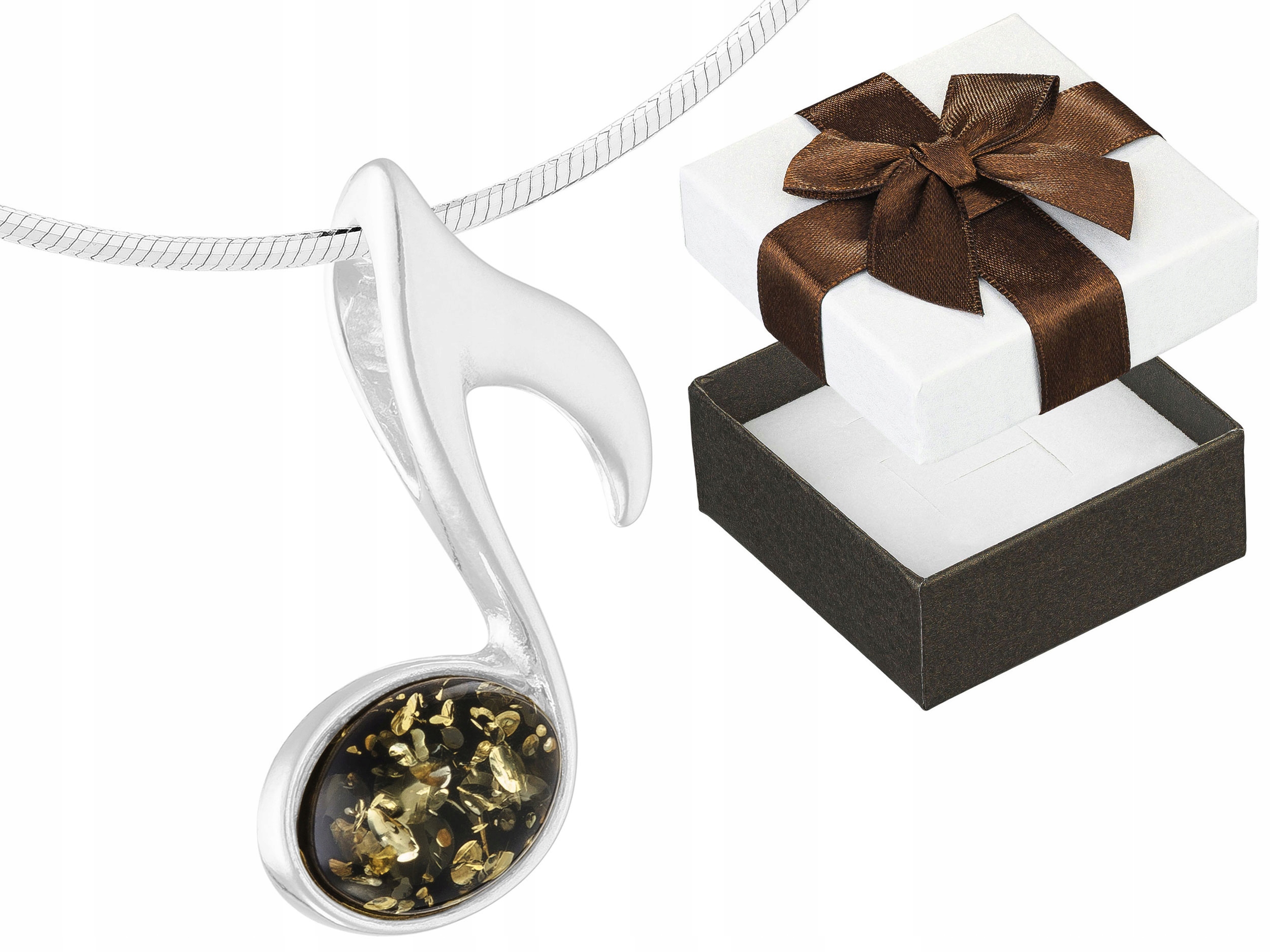 Krátký Stříbrný Náhrdelník Notička se Zeleným Jantarem Notička Osmička Choker 32