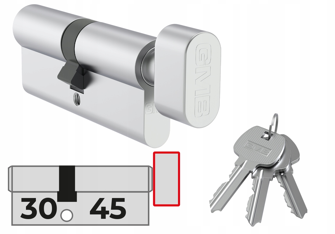 

Wkładka bębenkowa z gałką 30/45G, 3 klucze nikiel