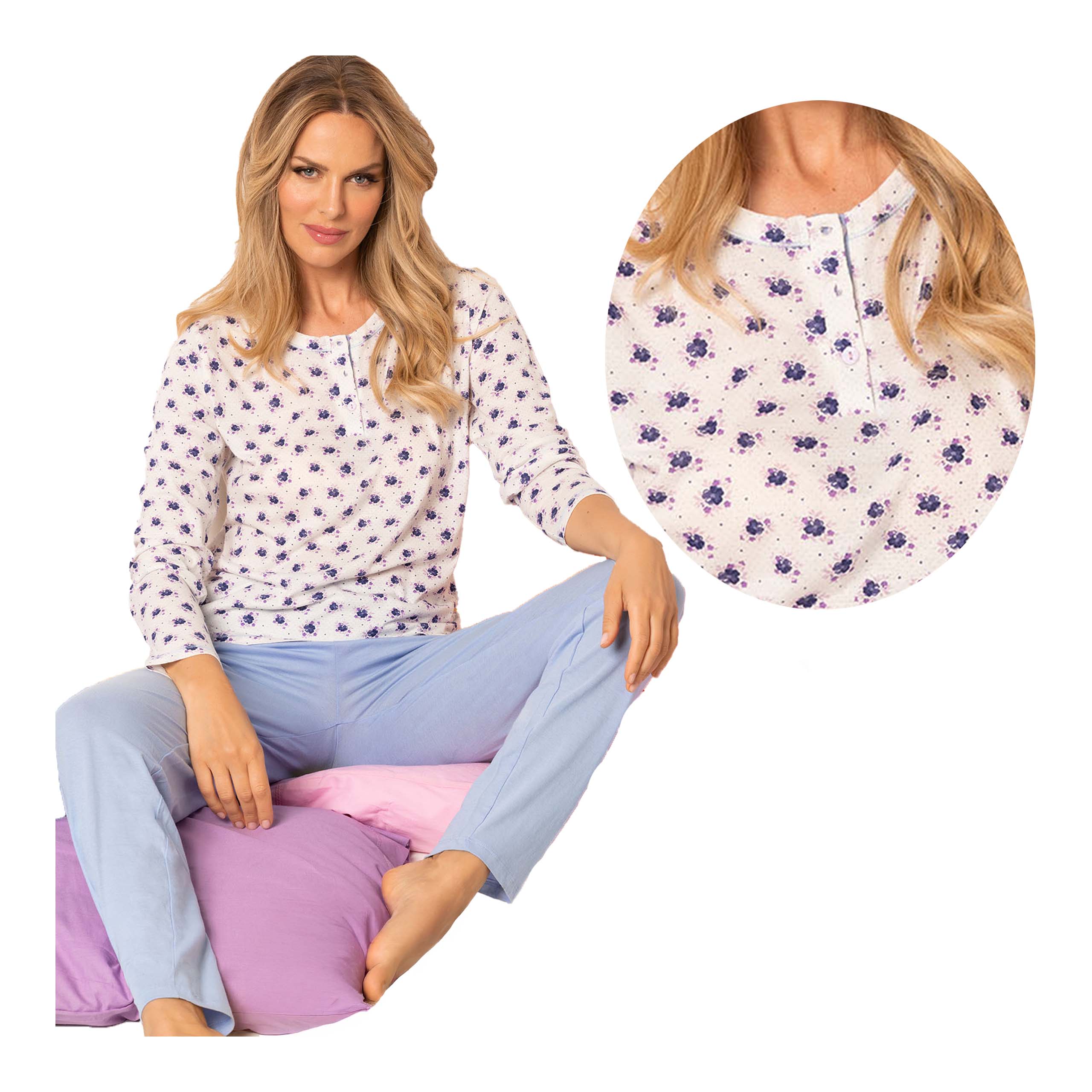 Dámské bavlněné pyžamo dvoudílné s dlouhým rukávem M 100 bavlna Sielei