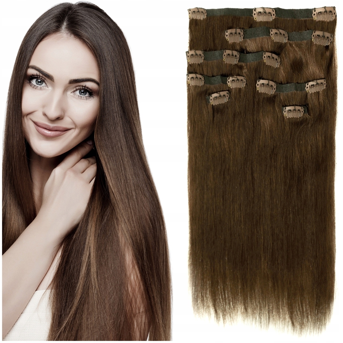 Bezešvé Clip-in 50 CM Příčesek Do Vlasů Přírodní 7 Pásků světle hnědá 6