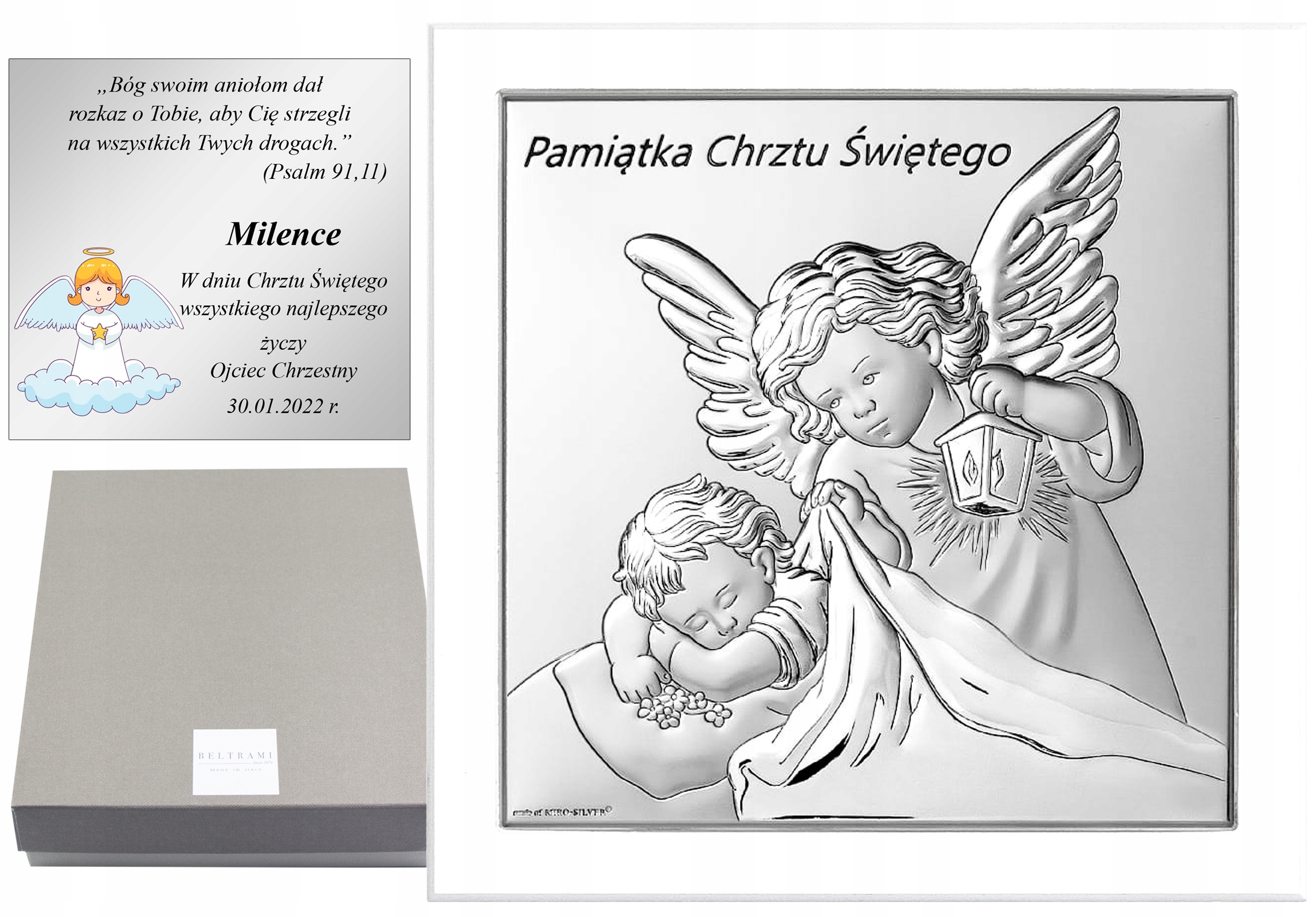 

Pamiątka Chrztu Świętego Srebrny Obrazek Grawer