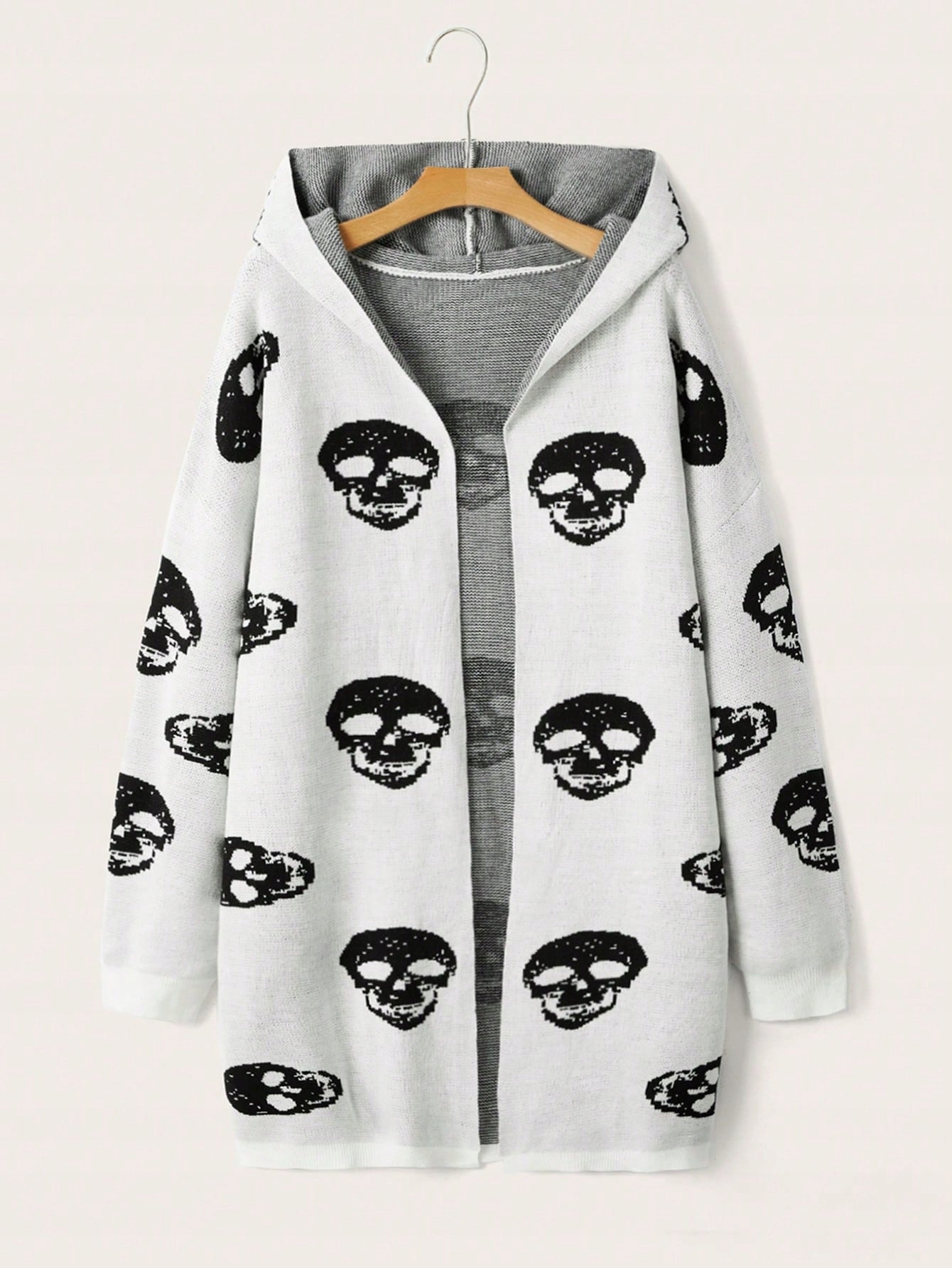 Pletený Kardigan S Kapucí S Motivem Lebky Skull Casual Shein 3XL 46