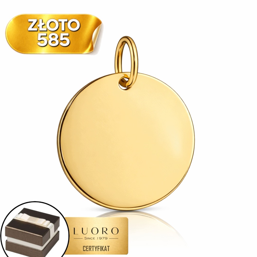 Zlatý Přívěsek 585 14K Kruh Hladký 21 MM Elegantní, Jemný