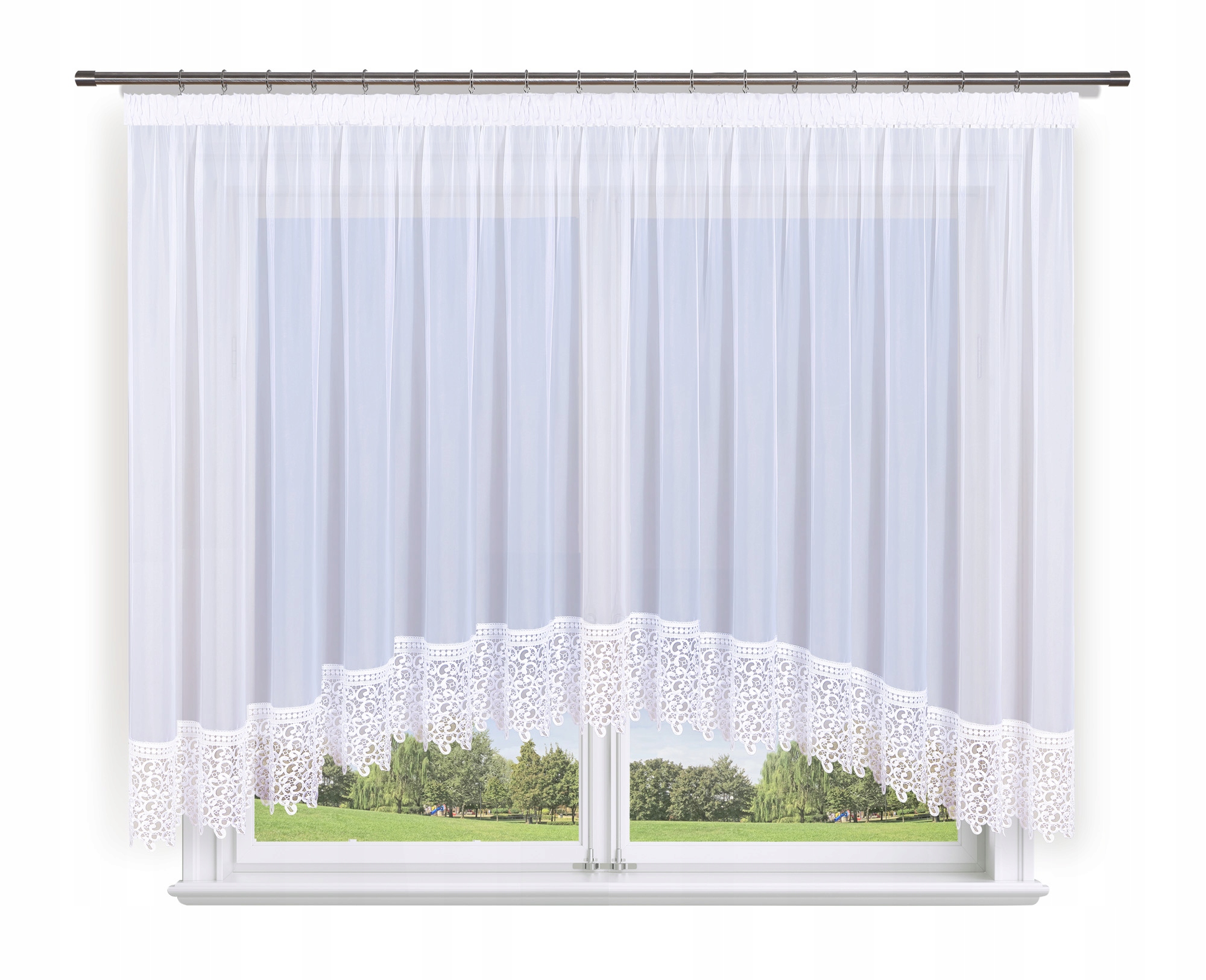 

Firana gotowa 400x120 łuk,biały woal,gipiura 15cm
