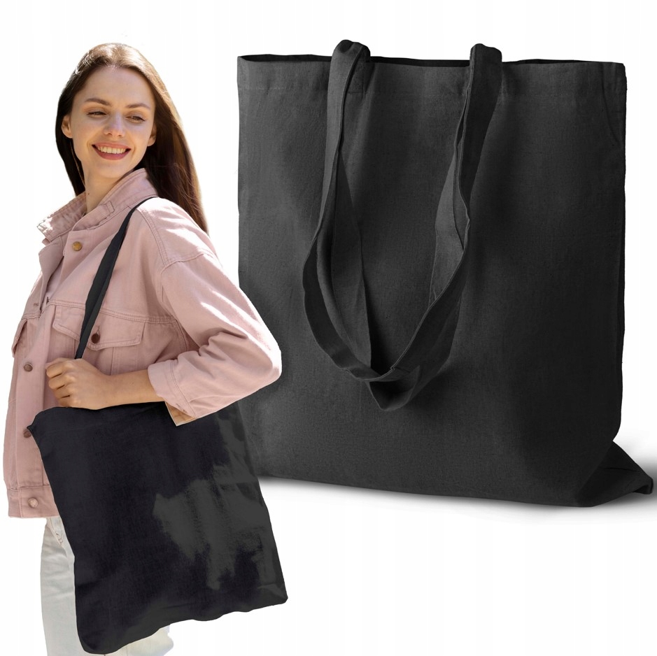 TORBA BAWEŁNIANA 38x42 CZARNA 145g EKO ZAKUPOWA