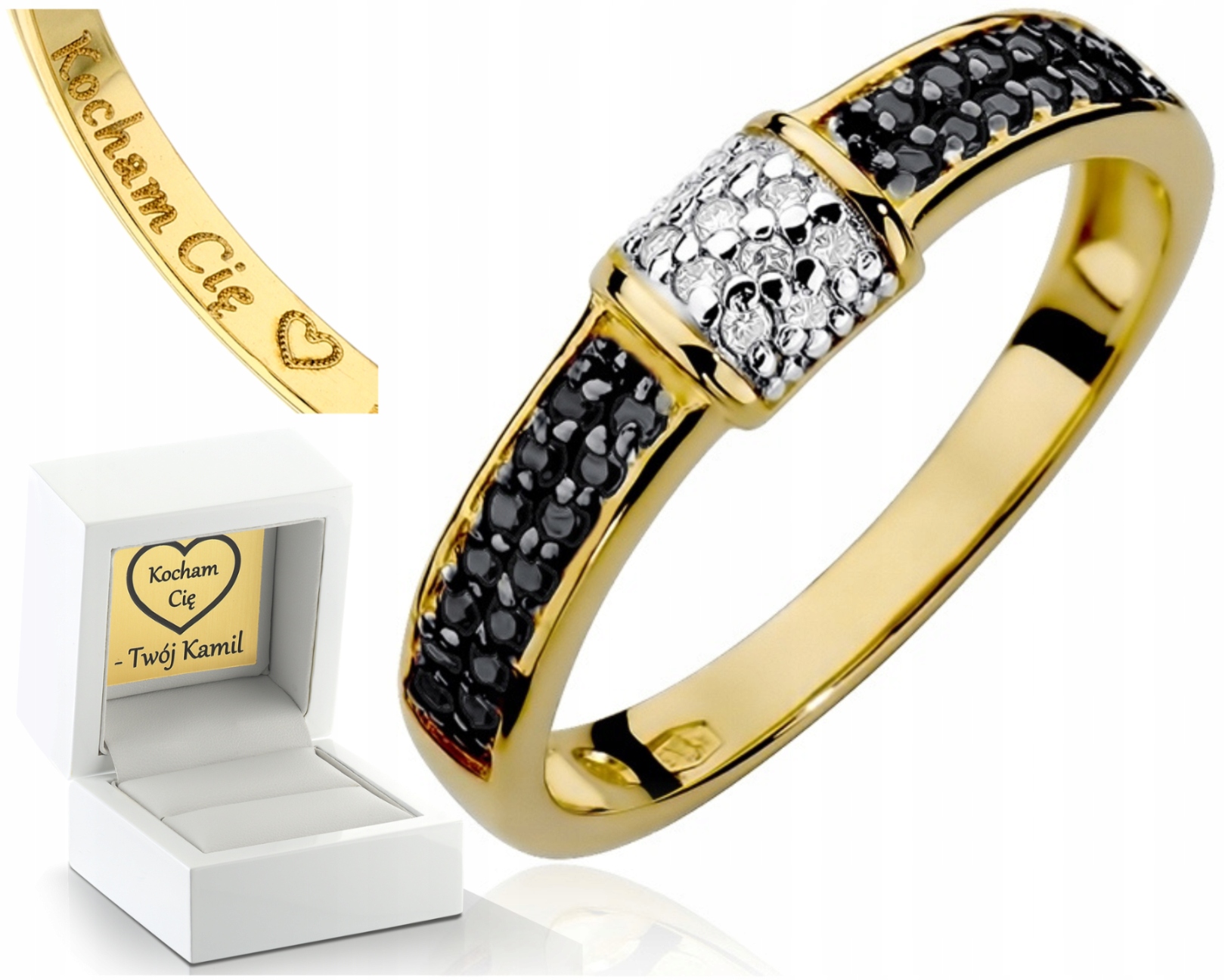 Prstýnek S Černými Brilianty Gravírování Bonus