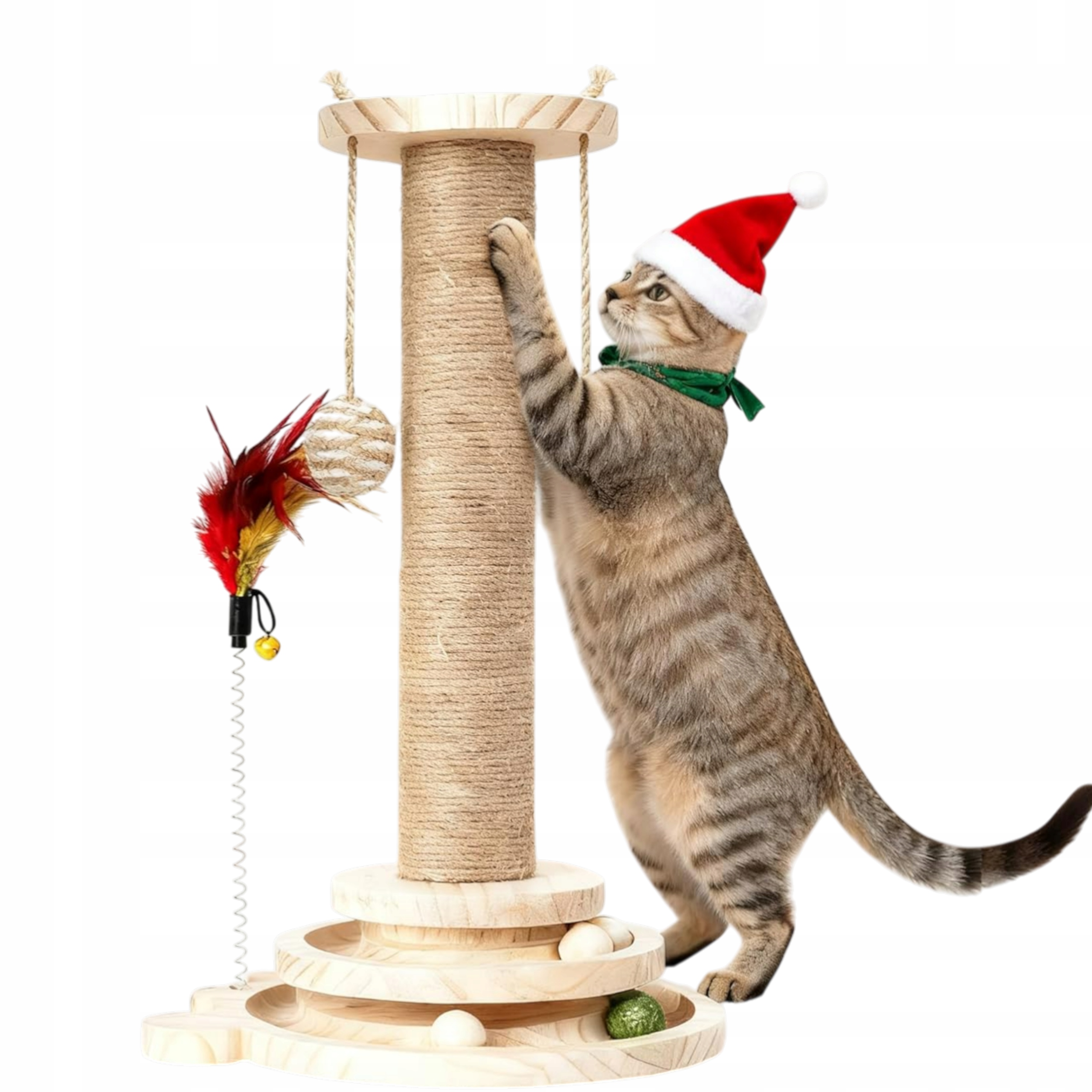 Škrabadlo pro kočky 45 cm s hračkou dřevěná interaktivní základna Kol Jasný