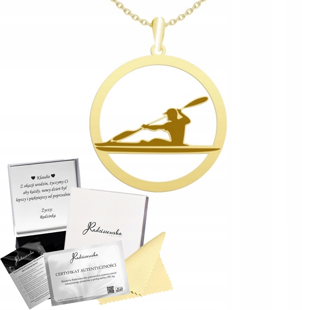 Zlatý Řetízek Kajakování Kajakář Dárek Stříbro 925 Gravírování Bonus