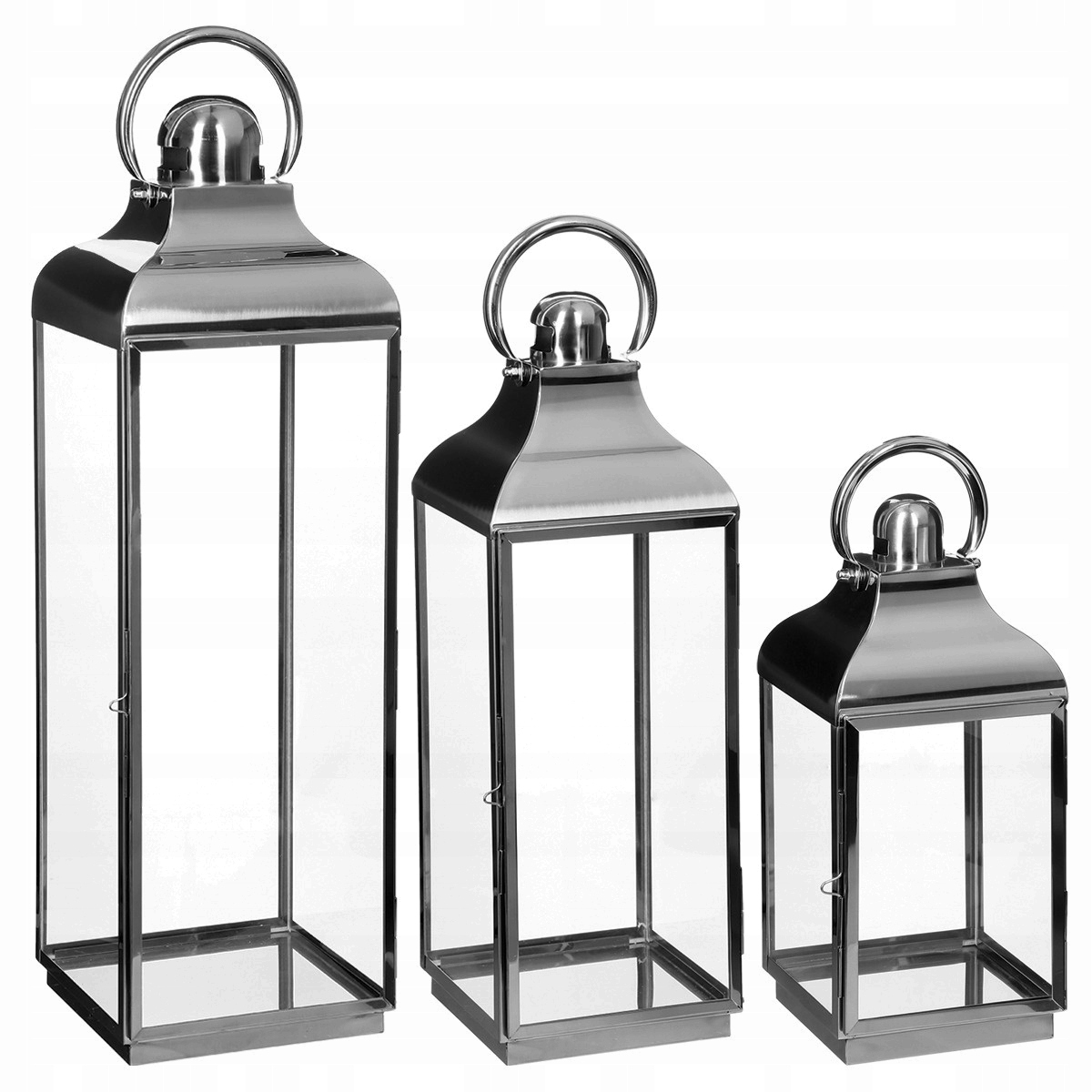 Lampáš Dekoračný Inox Komplet 3 Kusy 17X17X37.5 20X20X58 24X24X77.5 CM