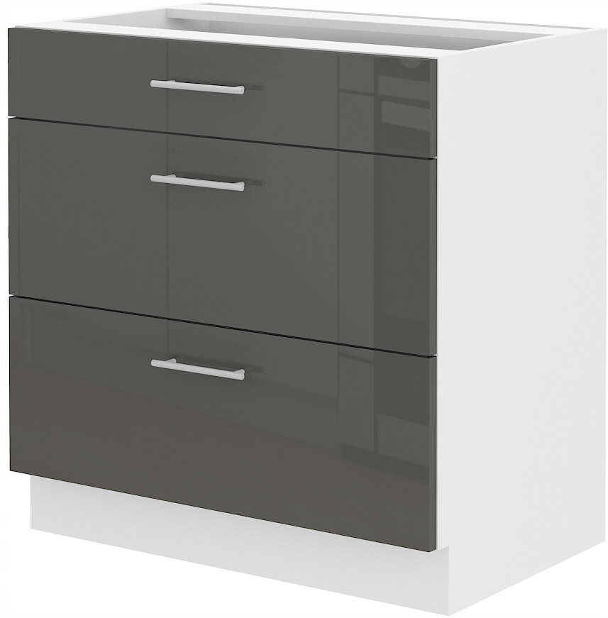 Kuchyňská skříňka s zásuvkami 80 Quadro, stojící, spodní část, šedý lesk.
