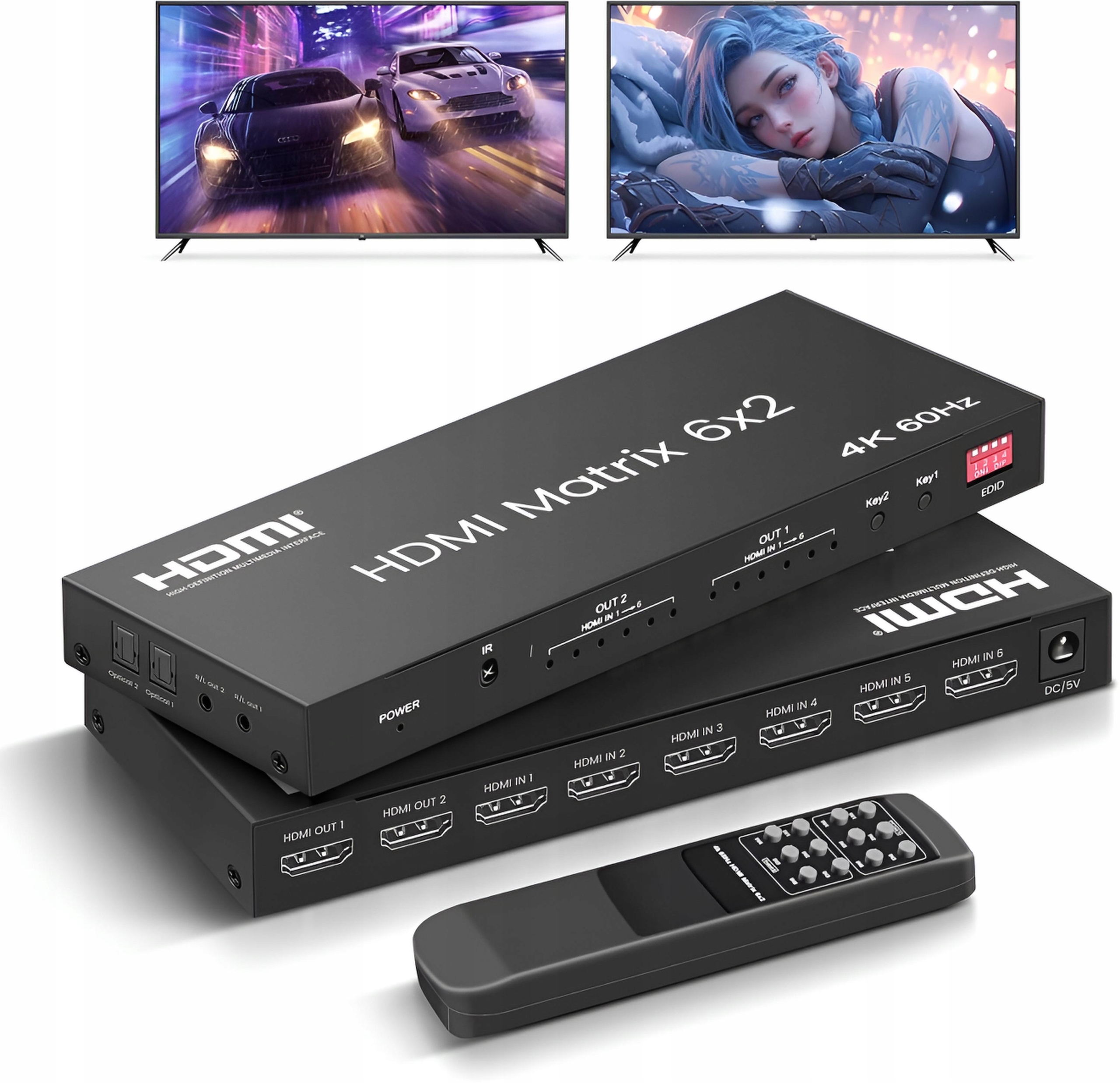 Matrix Hdmi 2.0 6x2 Switch Přepínač 4K60HZ Hdcp Extraktor Spdif Toslink