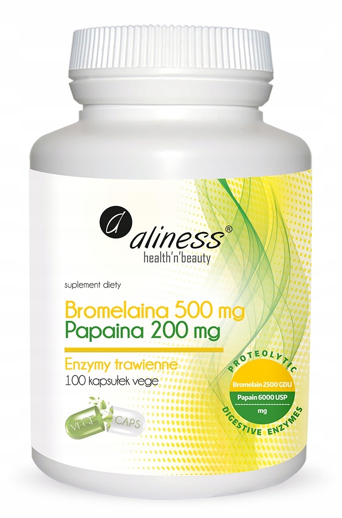 Aliness Bromelaina 500mg, Papaina 200 mg x 100 kapsułek VEGE