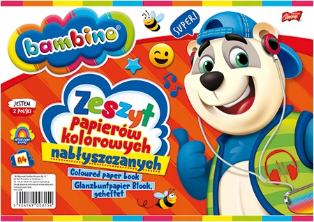 ZESZYT PAPIERÓW KOLOROWYCH BAMBINO NABŁYSZCZANYCH A4 WYCINANKA