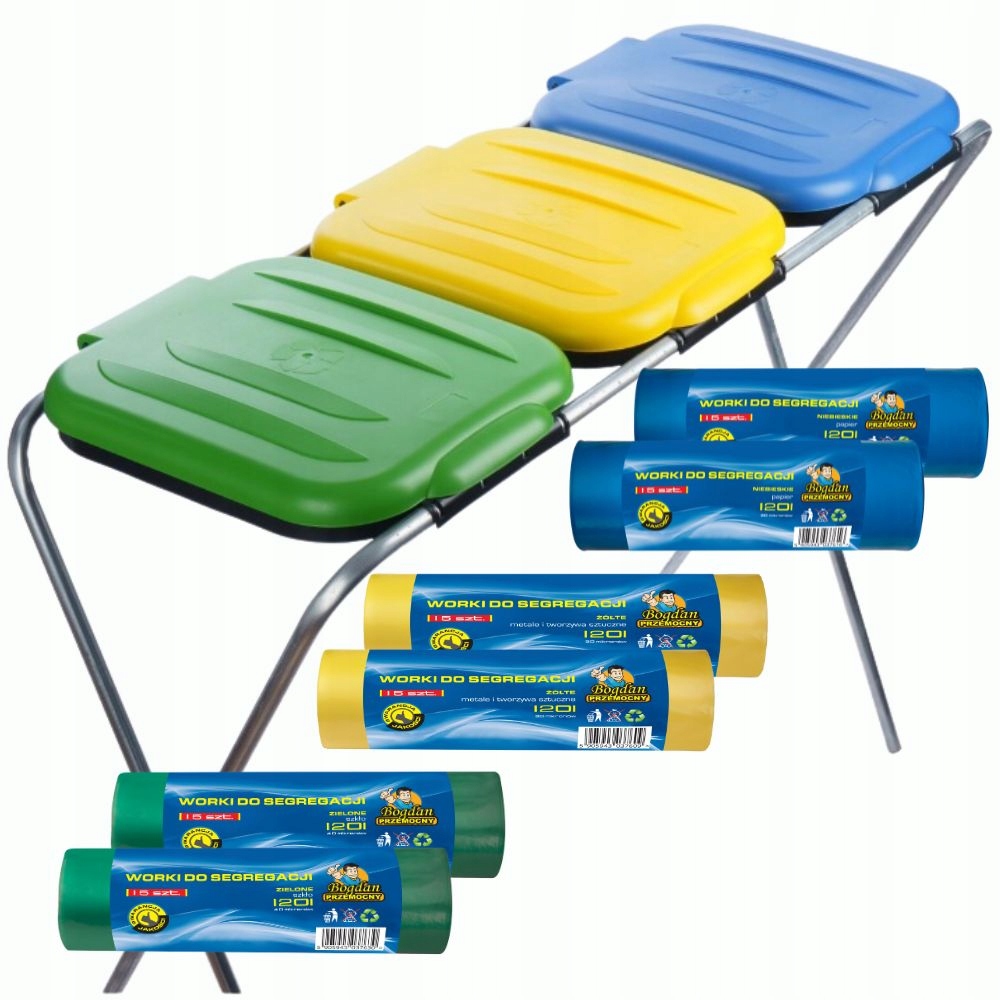 Levně Kovový Stojan na třídění odpadků Nádoba na odpadky 6 rolí 120 l