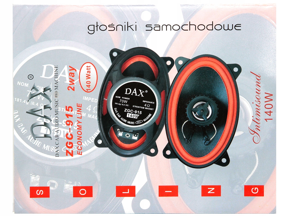 MOCNE GŁOŚNIKI SAMOCHODOWE DAX ELIPSY 4x6 140W Głębokość mocowania 47 mm